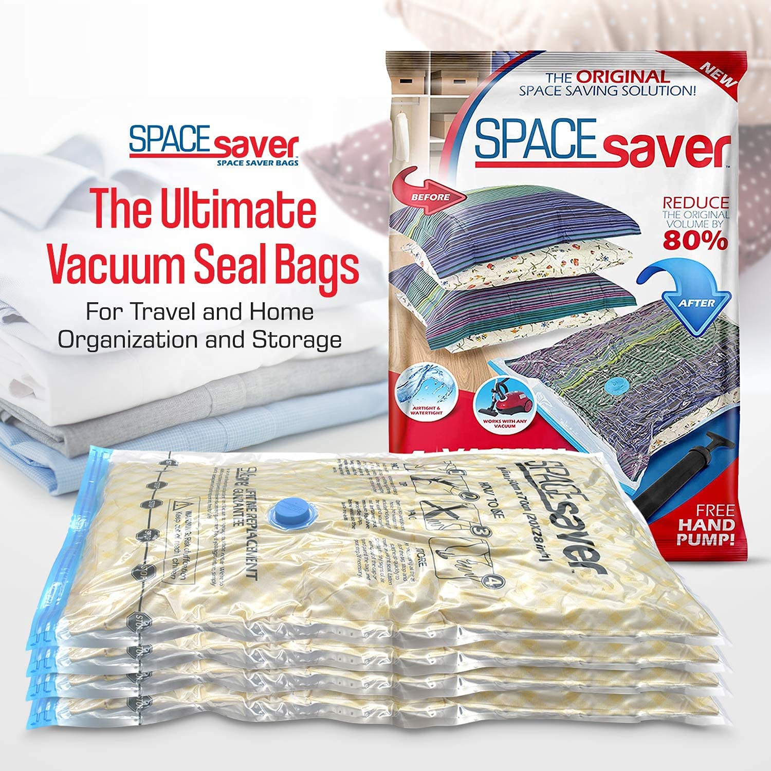 Premium Vacuum Storage Bags. 80% More Storage! Hand-Pump for Travel! Double-Zip Seal and Triple Seal Valve! Vacuum Sealer Bags for Comforters,
