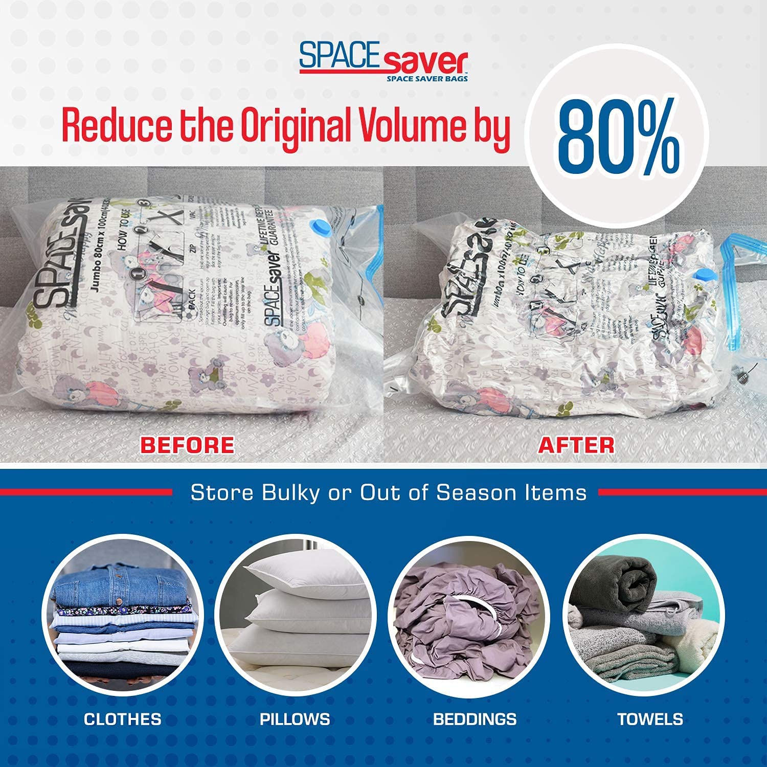 Premium Vacuum Storage Bags. 80% More Storage! Hand-Pump for Travel! Double-Zip Seal and Triple Seal Valve! Vacuum Sealer Bags for Comforters,