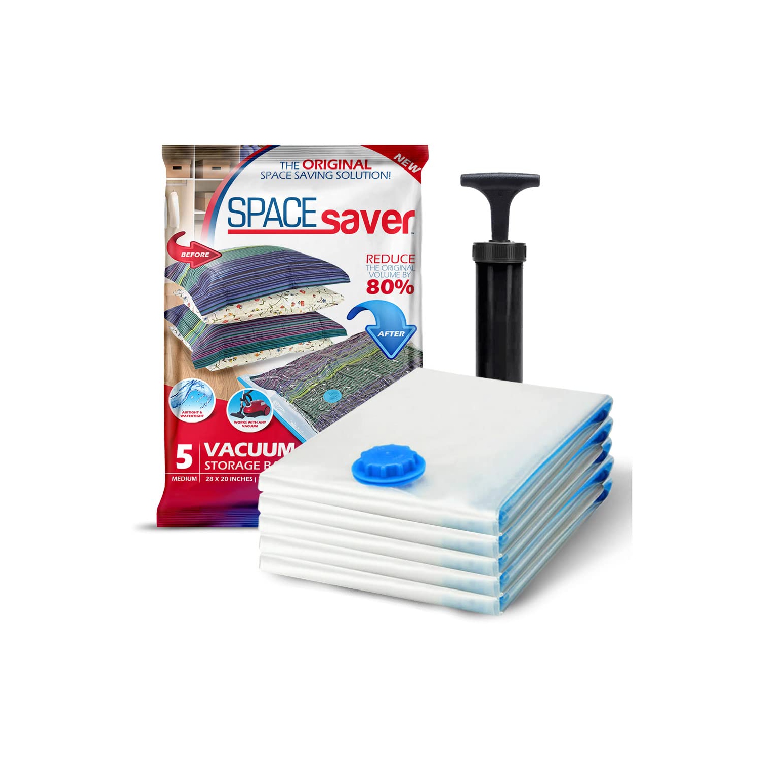 Premium Vacuum Storage Bags. 80% More Storage! Hand-Pump for Travel! Double-Zip Seal and Triple Seal Valve! Vacuum Sealer Bags for Comforters,