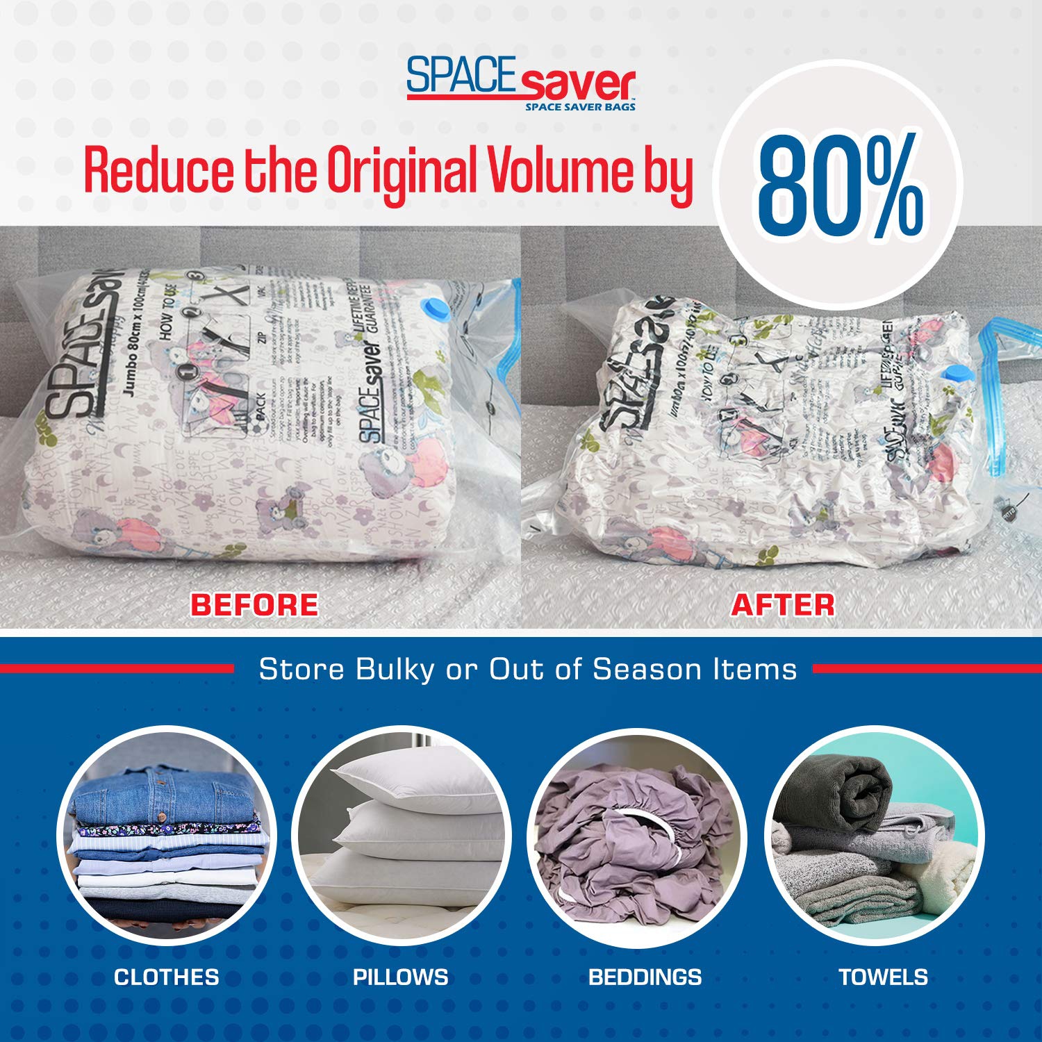 Premium Vacuum Storage Bags. 80% More Storage! Hand-Pump for Travel! Double-Zip Seal and Triple Seal Valve! Vacuum Sealer Bags for Comforters,