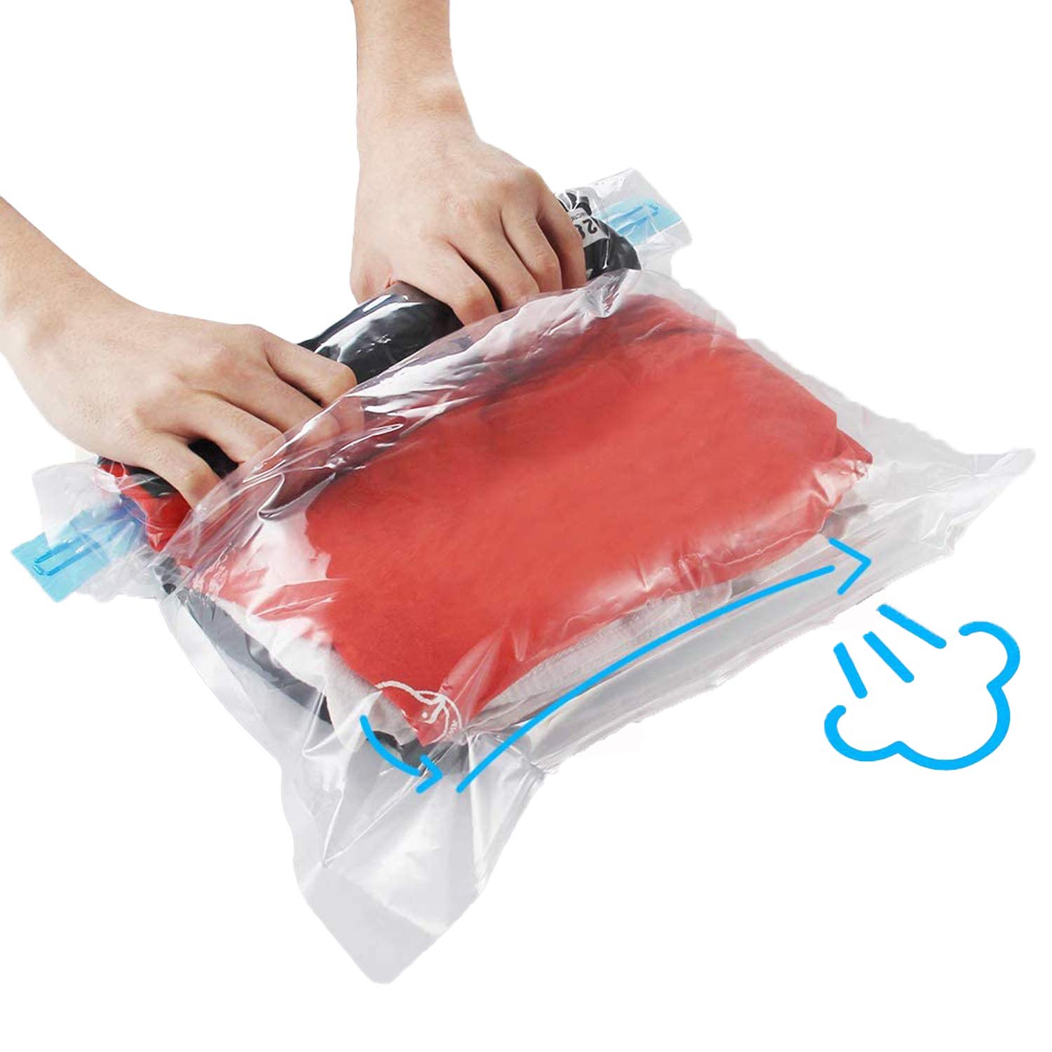 10Pack Travel Space Saver Bags, Reusable Vacuum Travel Storage Bag, Saves 75% of Storage Space, Roll-Up Compression, No Need for Vacuum Machine Or