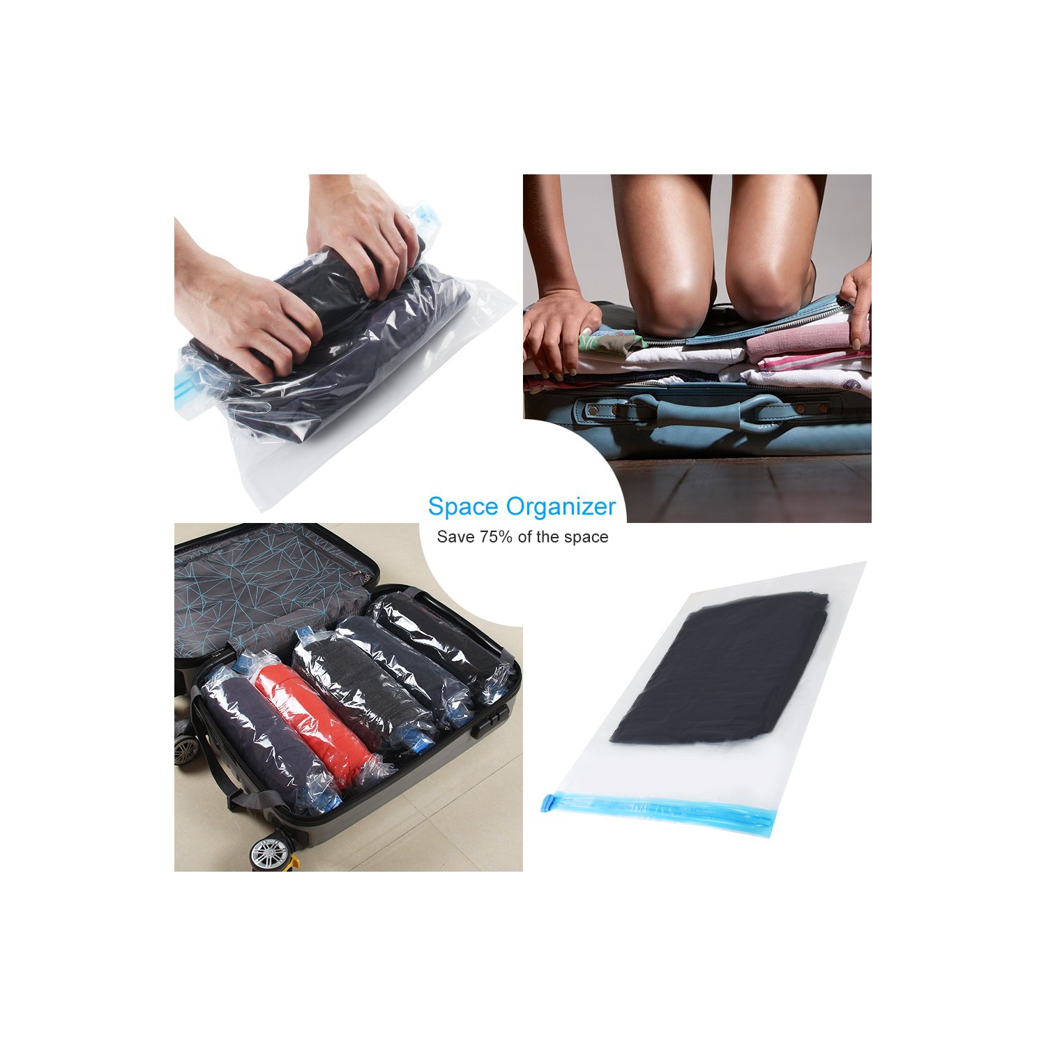 10Pack Travel Space Saver Bags, Reusable Vacuum Travel Storage Bag, Saves 75% of Storage Space, Roll-Up Compression, No Need for Vacuum Machine Or