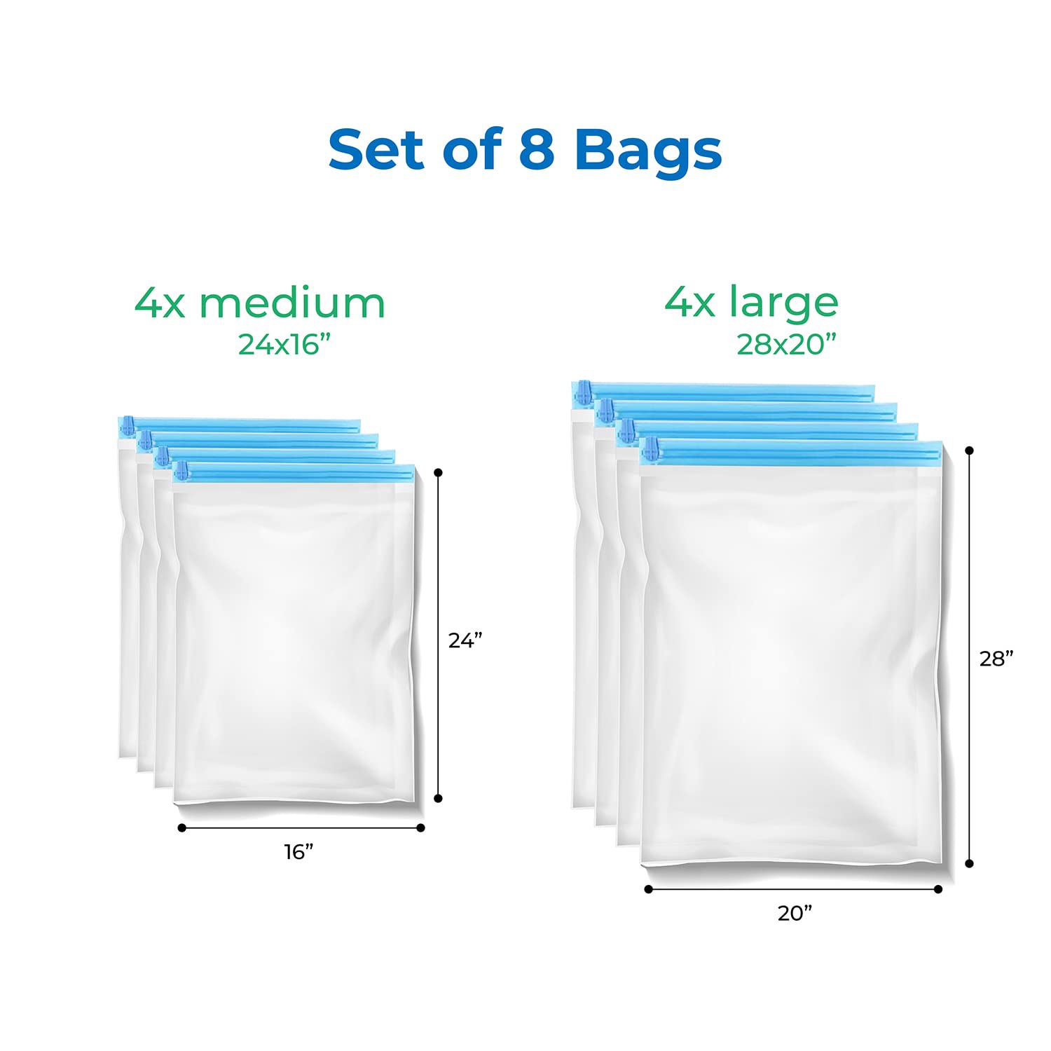 Travel Space Saver Bags. Pack of 8 Bags. Roll-Up Compression Storage (No Vacuum Needed) & Packing Organizers. Perfect for Travel and Home Storage by
