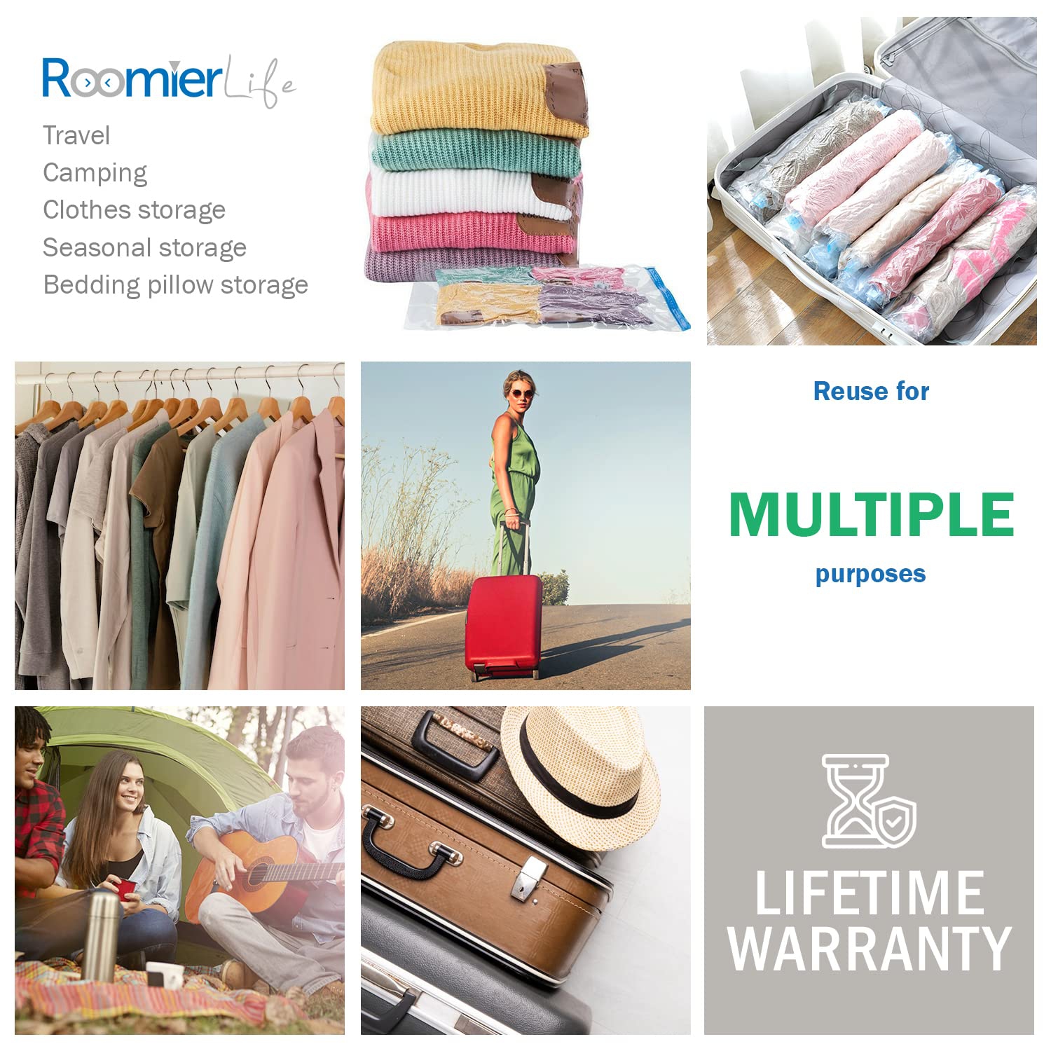 Travel Space Saver Bags. Pack of 8 Bags. Roll-Up Compression Storage (No Vacuum Needed) & Packing Organizers. Perfect for Travel and Home Storage by