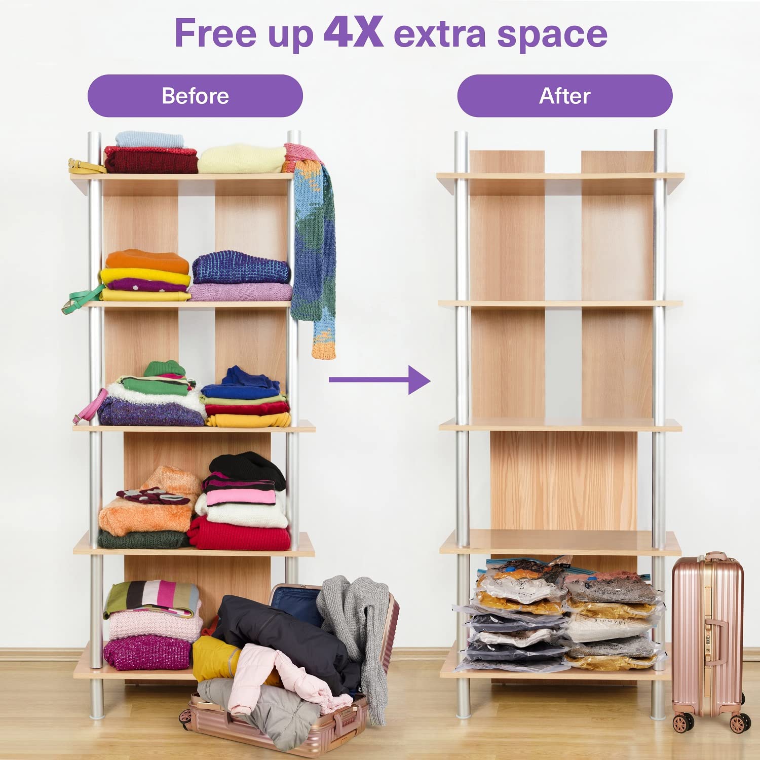 20 Heavy Duty Vacuum Storage Bags with Hand Pump, Travel Compression Space Saver Bags - Double Zip Seal - 80% More Space