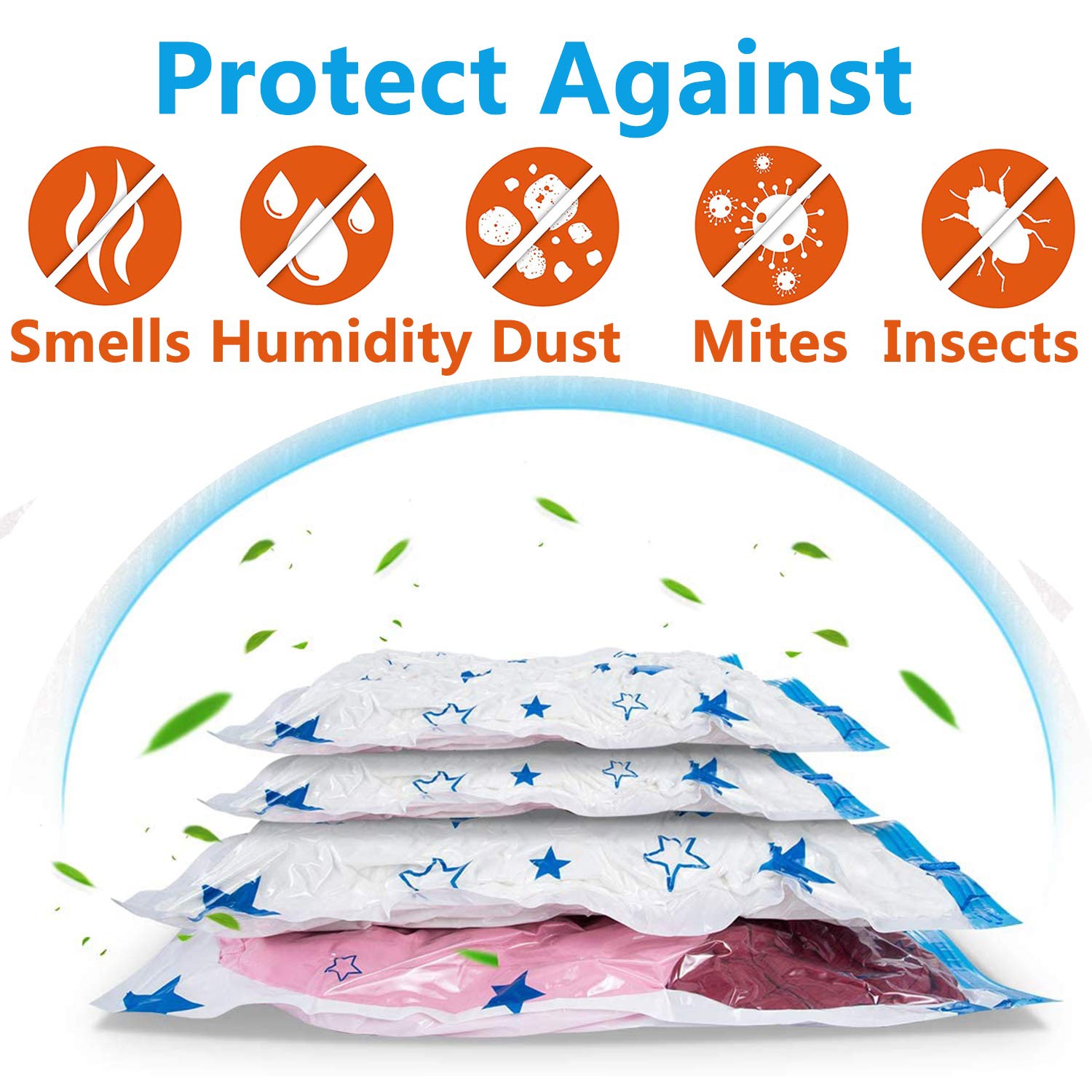 Vacuum Storage Bags 8 Pack Space Saver Bags with Travel Hand Pump Reusable Clothing Storage Bags for Clothes, Mattress, Blanket, Duvets, Pillows,