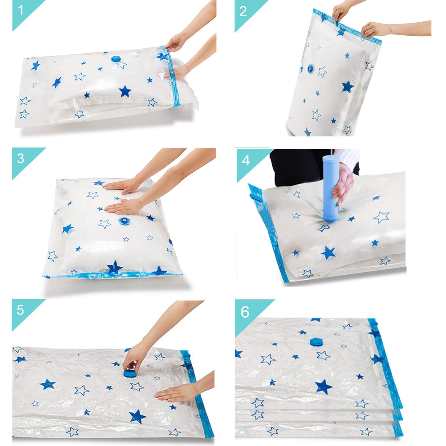 Vacuum Storage Bags 8 Pack Space Saver Bags with Travel Hand Pump Reusable Clothing Storage Bags for Clothes, Mattress, Blanket, Duvets, Pillows,