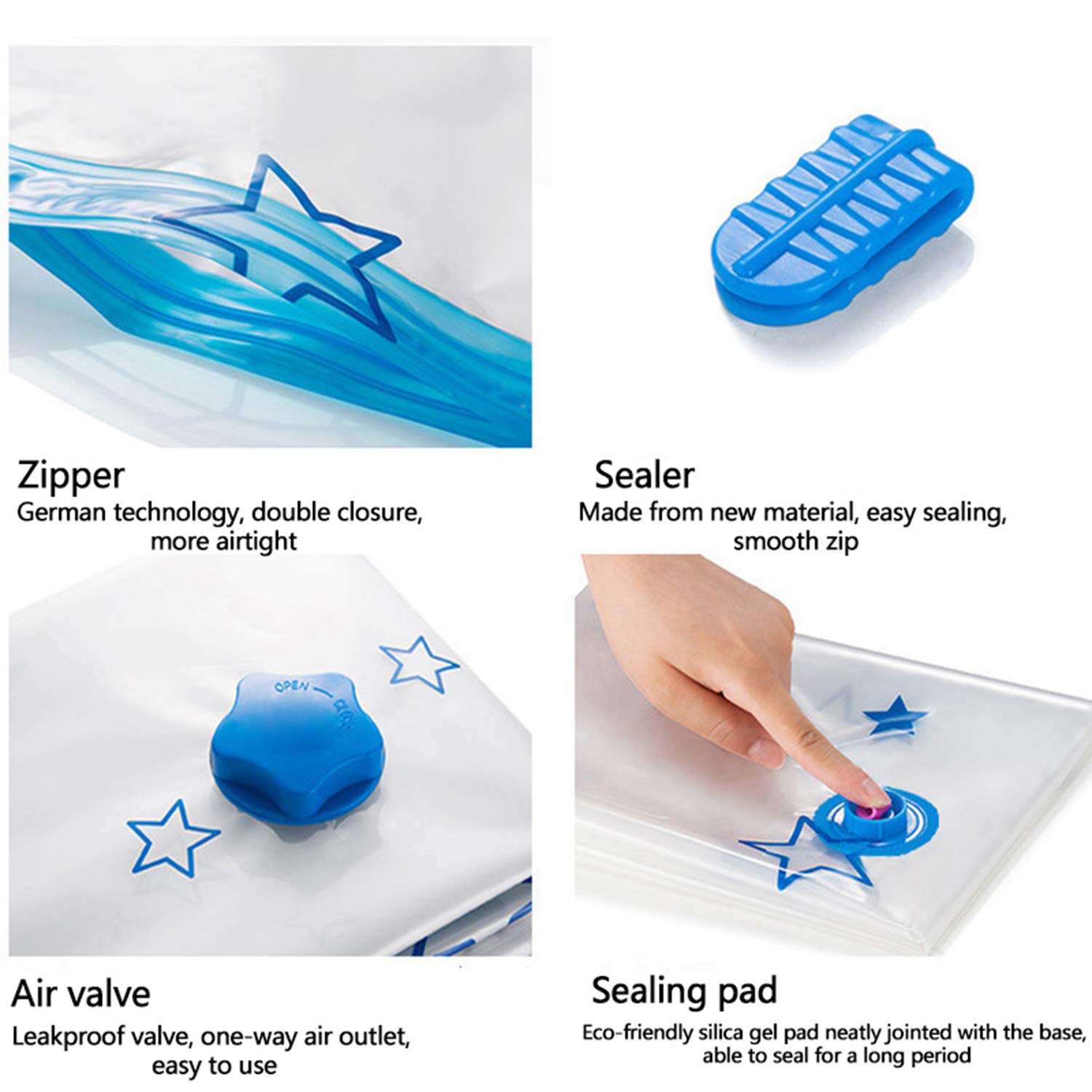 Vacuum Storage Bags 8 Pack Space Saver Bags with Travel Hand Pump Reusable Clothing Storage Bags for Clothes, Mattress, Blanket, Duvets, Pillows,