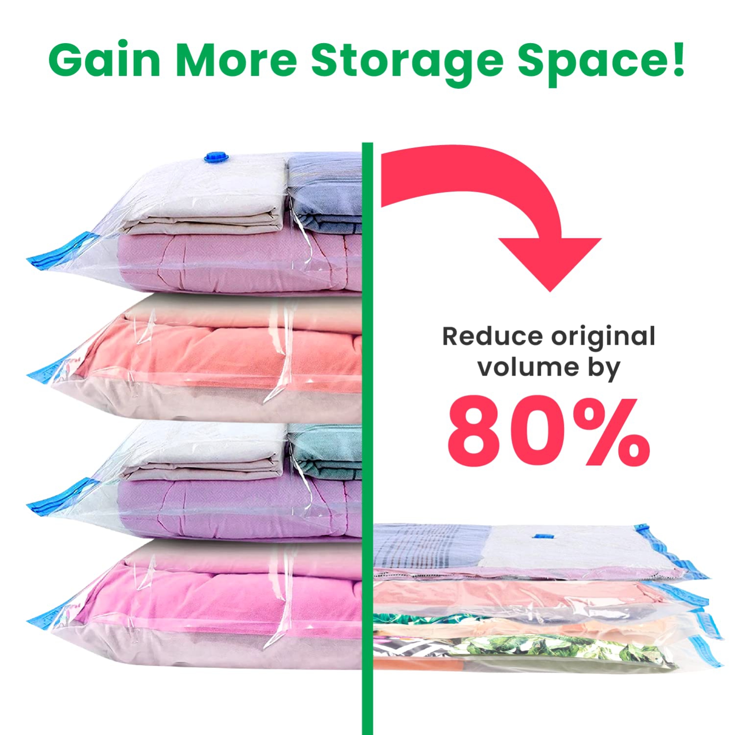 Vacuum Storage Bags - Pack of 12 Reusable with Free Hand Pump for Travel Packing | Best Sealer Bags for Clothes, Duvets, Bedding, Pillows,