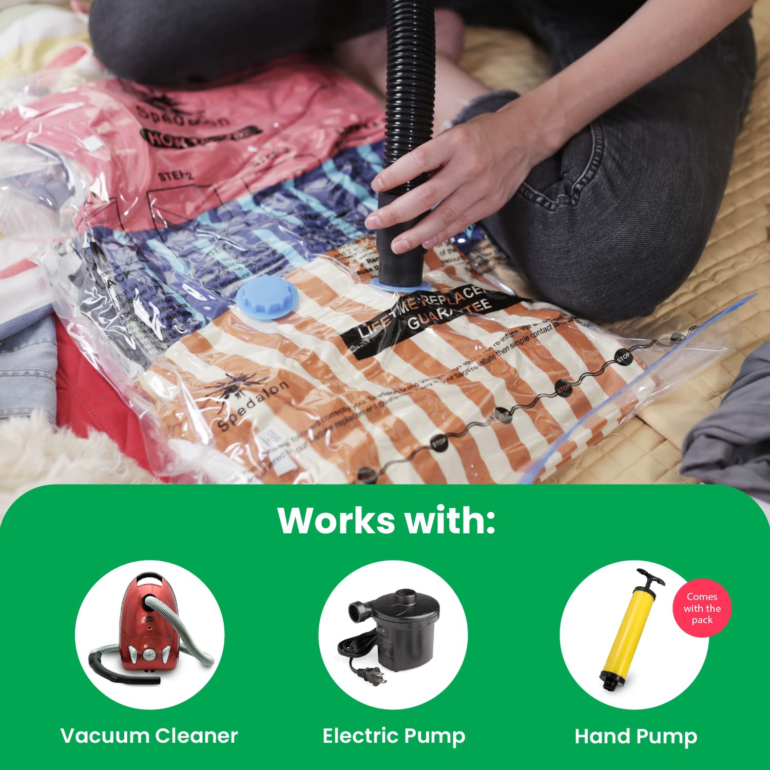 Vacuum Storage Bags - Pack of 12 Reusable with Free Hand Pump for Travel Packing | Best Sealer Bags for Clothes, Duvets, Bedding, Pillows,