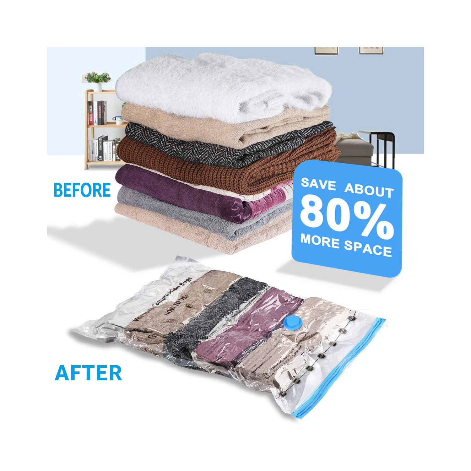 Vacuum Storage Bags 8 pack(4Jumbo, 4Large), Premium Space Saver bags for Clothes Duvets Blankets Pillows Comforters, travel storage.