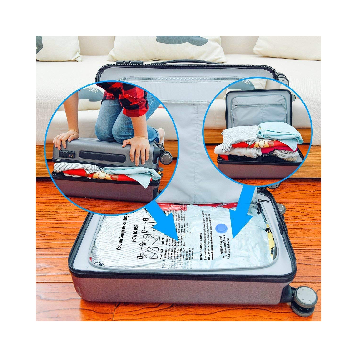 Vacuum Storage Bags 8 pack(4Jumbo, 4Large), Premium Space Saver bags for Clothes Duvets Blankets Pillows Comforters, travel storage.