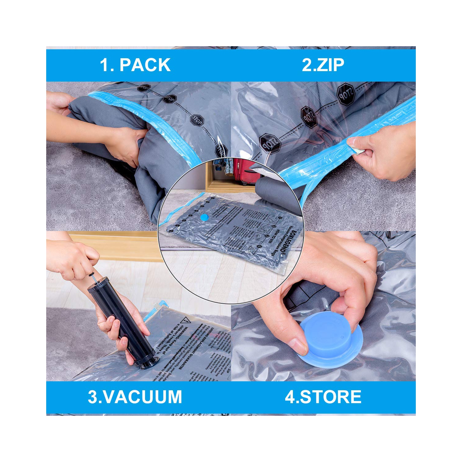 Vacuum Storage Bags 8 pack(4Jumbo, 4Large), Premium Space Saver bags for Clothes Duvets Blankets Pillows Comforters, travel storage.