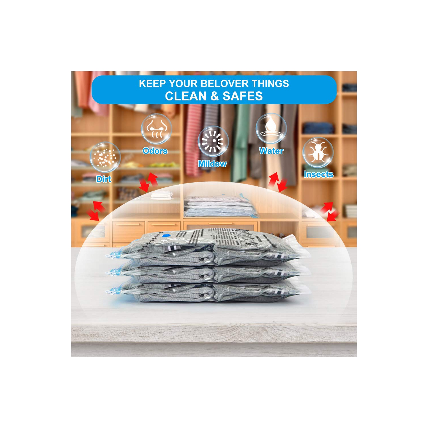 Vacuum Storage Bags 8 pack(4Jumbo, 4Large), Premium Space Saver bags for Clothes Duvets Blankets Pillows Comforters, travel storage.