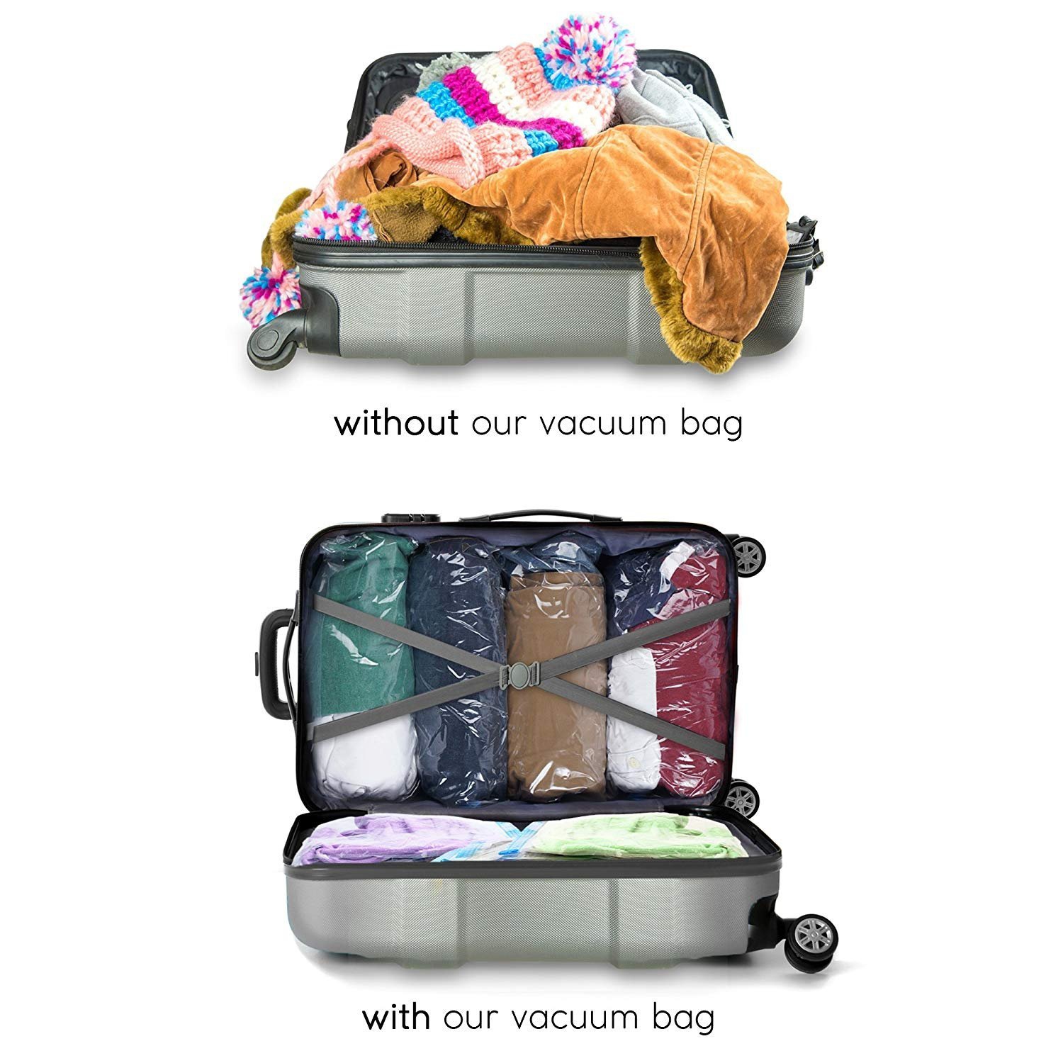 Roll Up Vacuum Storage Bags For Travel - 4 Pack Medium 60x40cm No Pump  Needed Compression Bags For Travel Suitcases, Save More Space In  Travelling, Re