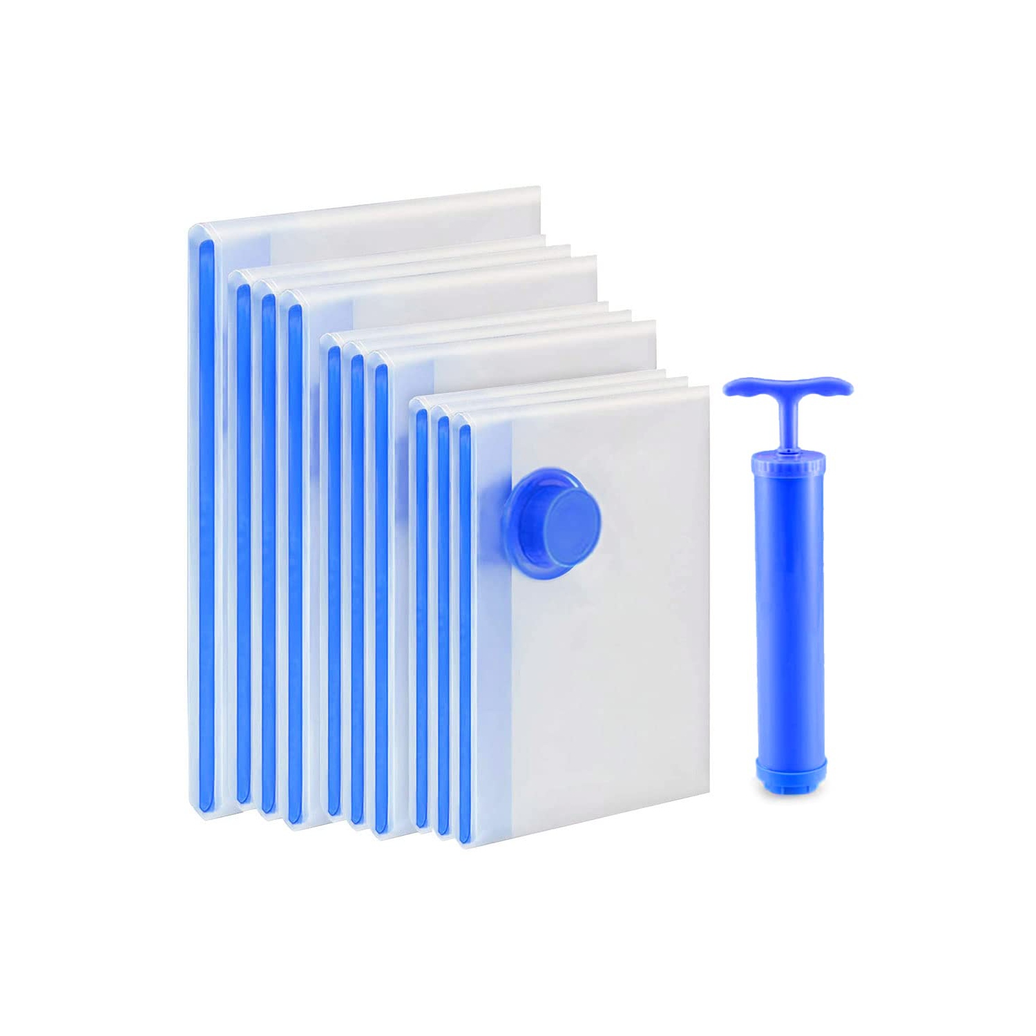 Vacuum Storage Bags, 10 Pack Reusable Space Bags with Free Hand Pump, Vaccumed Sealer Clothes Bags to Save 80% More Space for Pillows Clothes Duvets