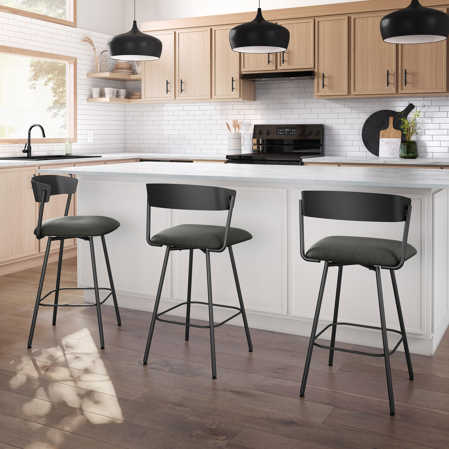 Ludwig Contemporary Polyester Bar Height Barstool - Charcoal Grey/Black