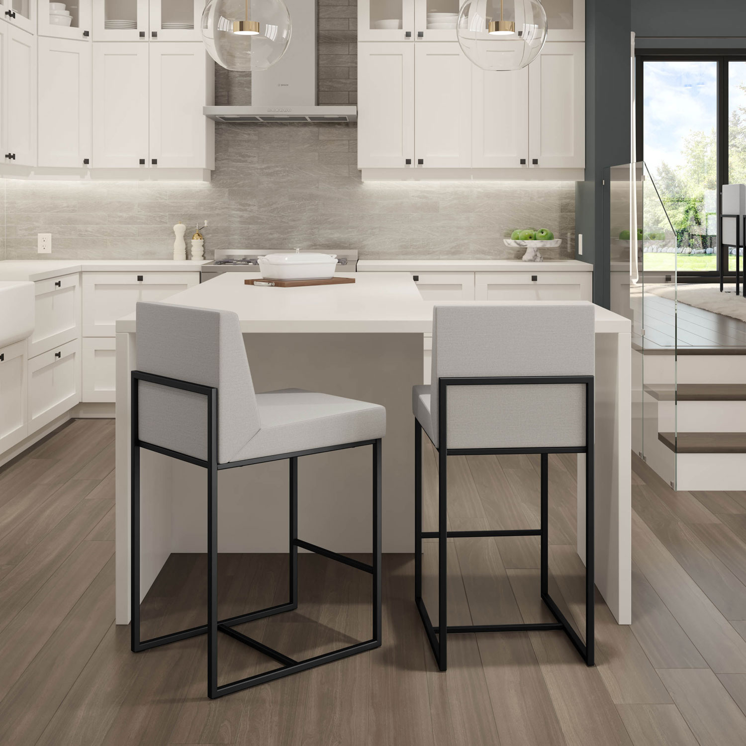 Derry Traditional Bar Height Barstool - Grey Woven/Black