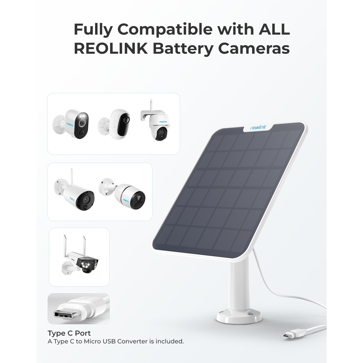 Panneau solaire 2 de Reolink pour TrackMix de Reolink, TrackMix LTE de Reolink, Duo 2 de Reolink, Duo 2 LTE de Reolink et PT Ultra d’Argus | Blanc