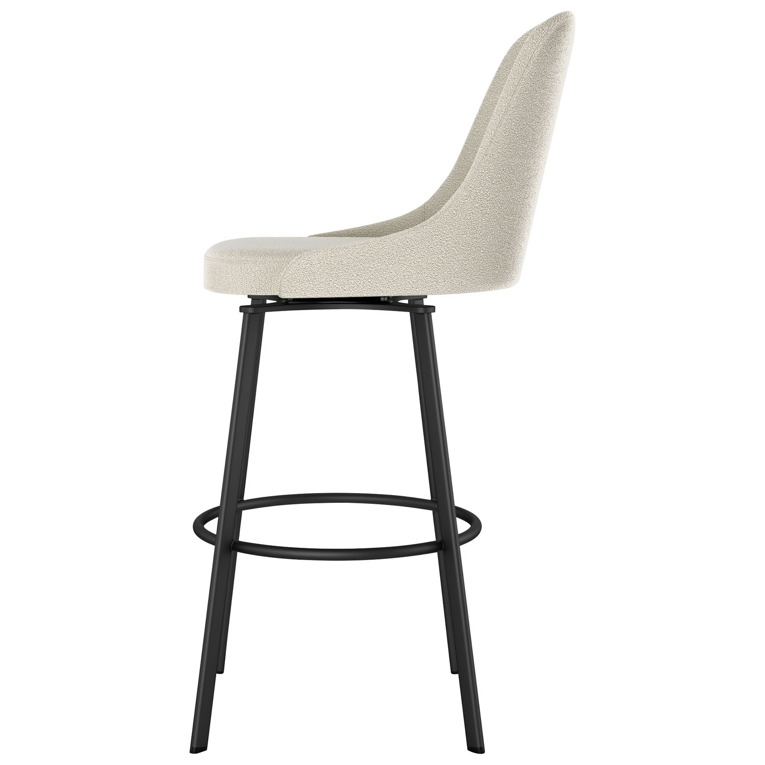 Tabouret de bar contemporain en polyester à hauteur de bar Harper - Tissu bouclé crème/Noir