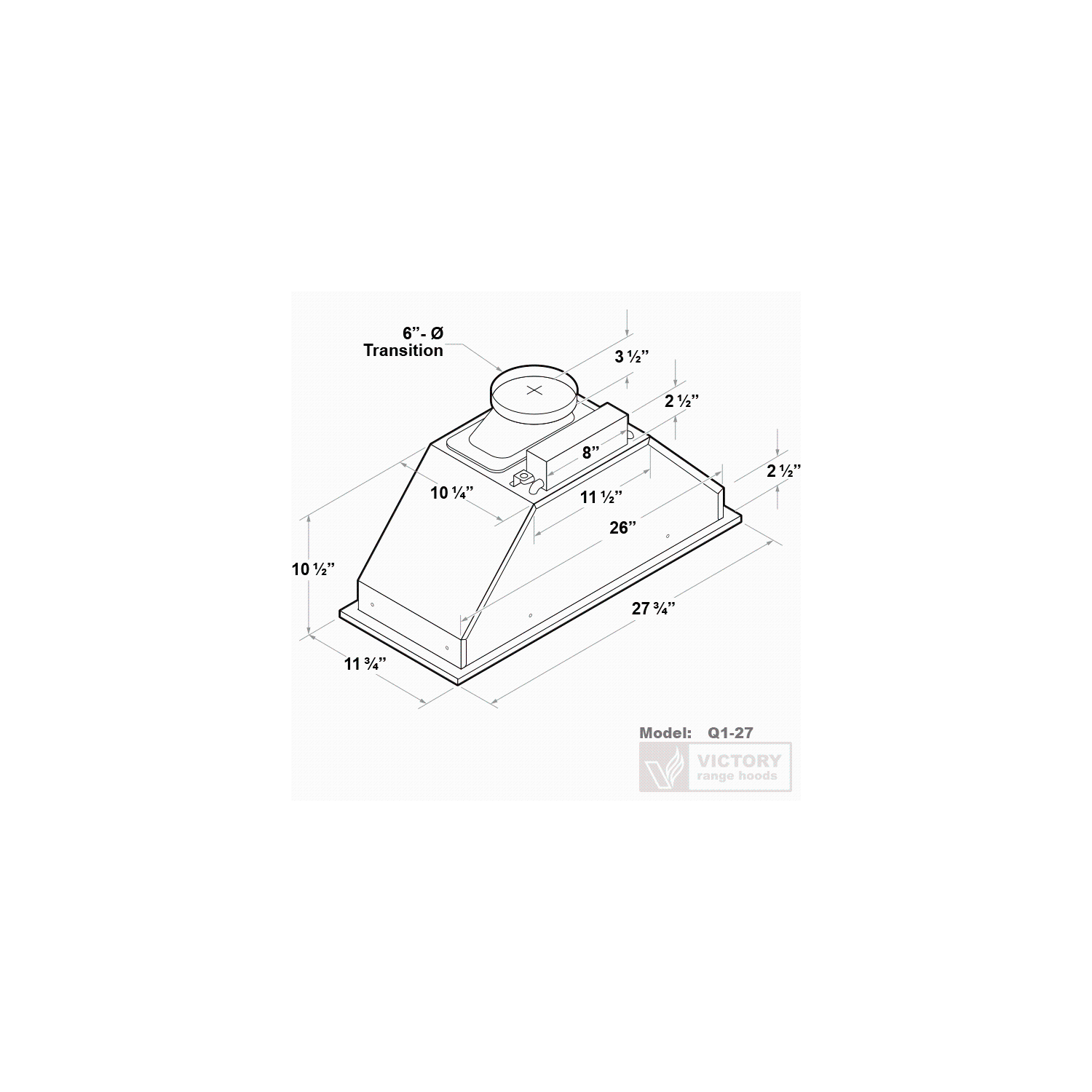 Hotte encastrée D’armoire DE 27 po VICTORY - acier inoxydable