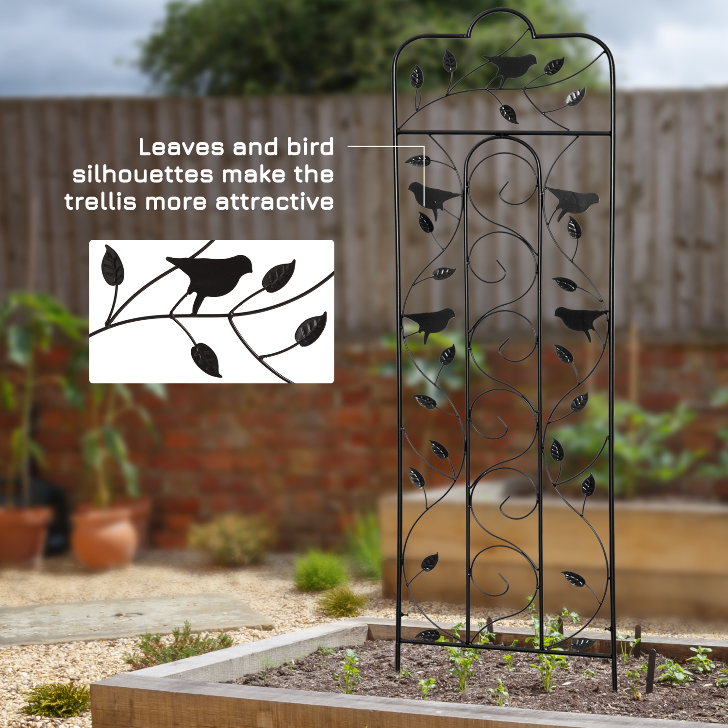 Outsunny Lot de 2 treillis de jardin pour plantes grimpantes, panneaux de grille en métal d'extérieur avec oiseaux et feuilles, pour roses, fleurs de