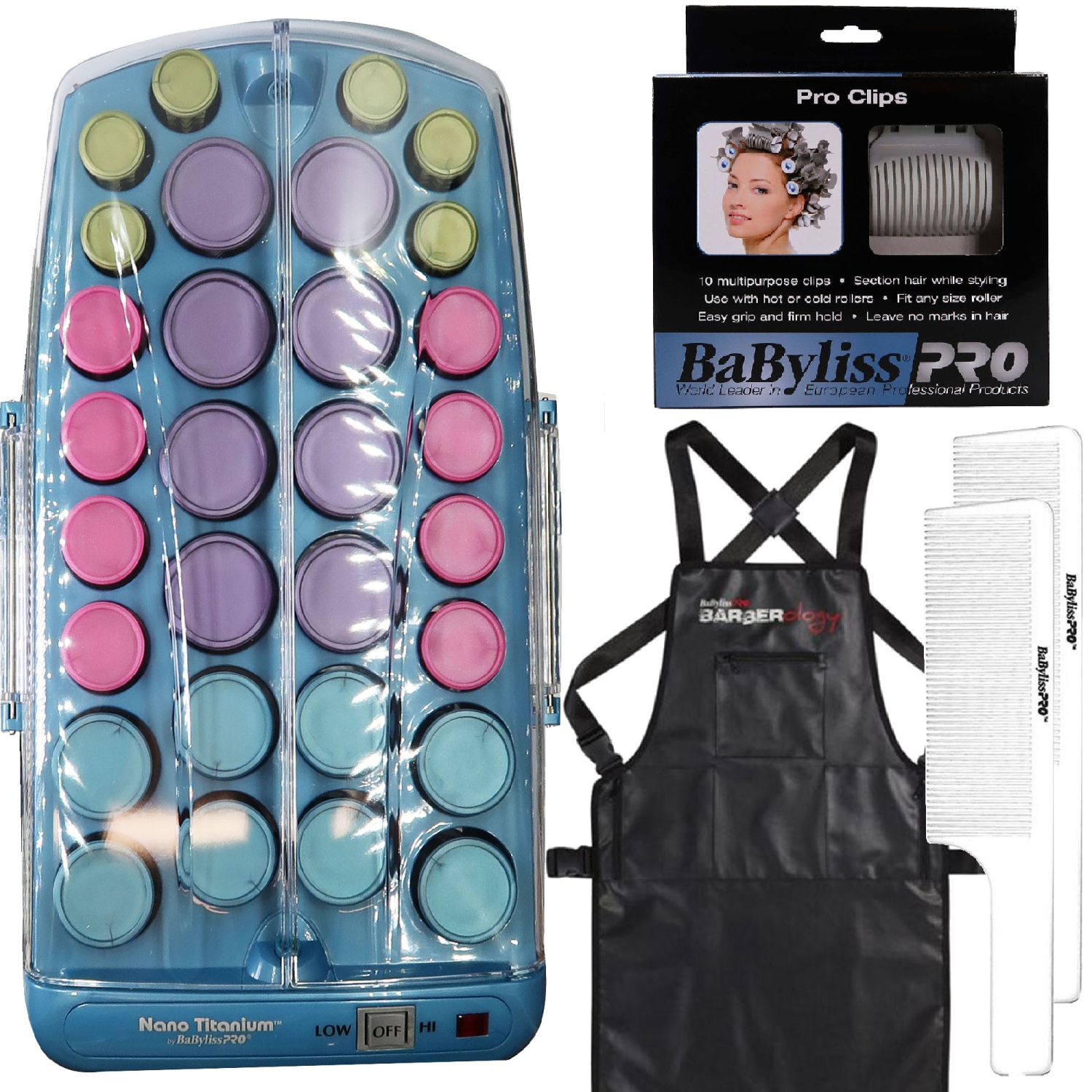 BabylissPRO Nano Titanium 30 Piece Roller Hairsetter and Barberology Accessories