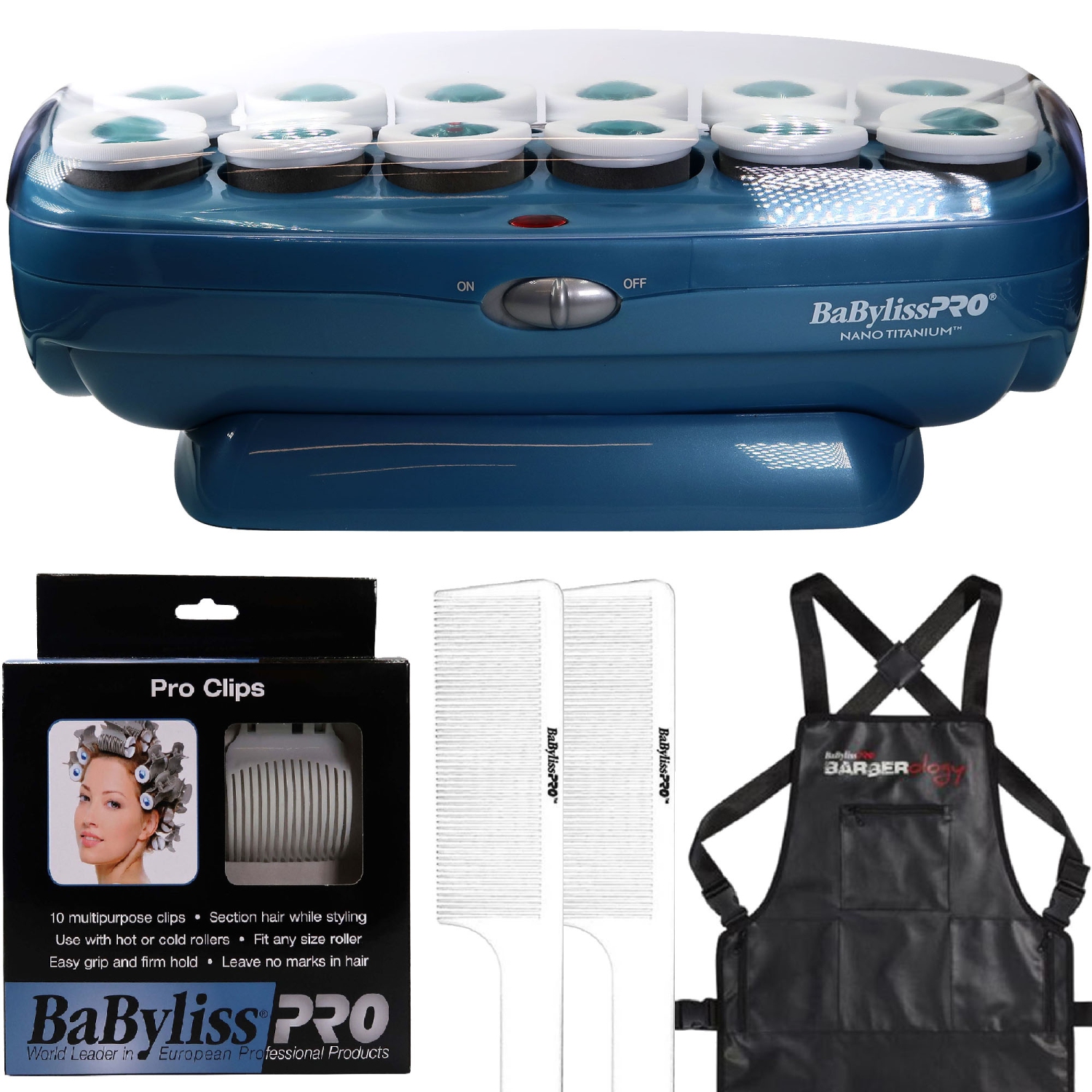 BaByliss Pro Nano Titanium Professional 12-Roller Hairsetter + Barber Accessories
