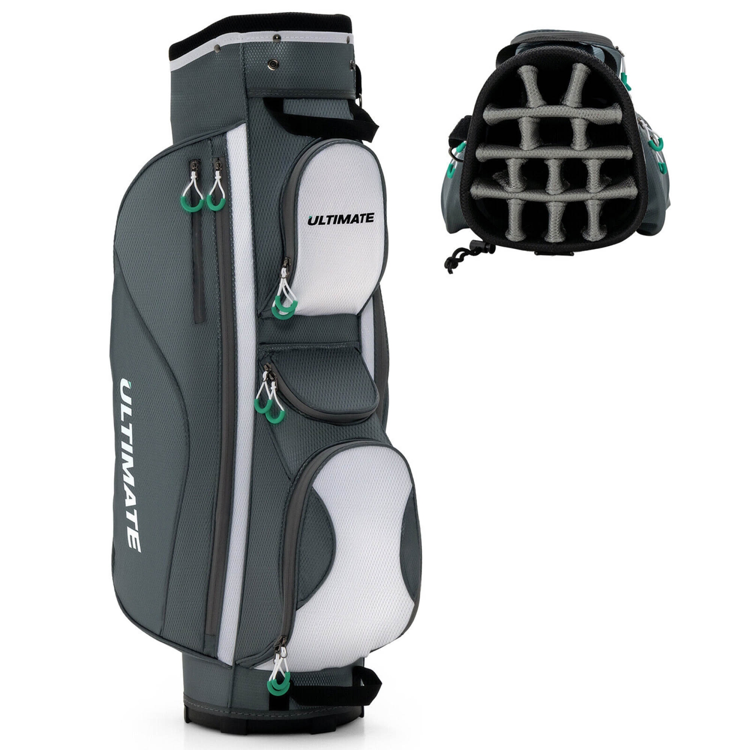 Gymax 14 Dividers Golf Cart Bag w/ 7 Zippered Pocket Cooler Bag Rain Hood Valuable Bag