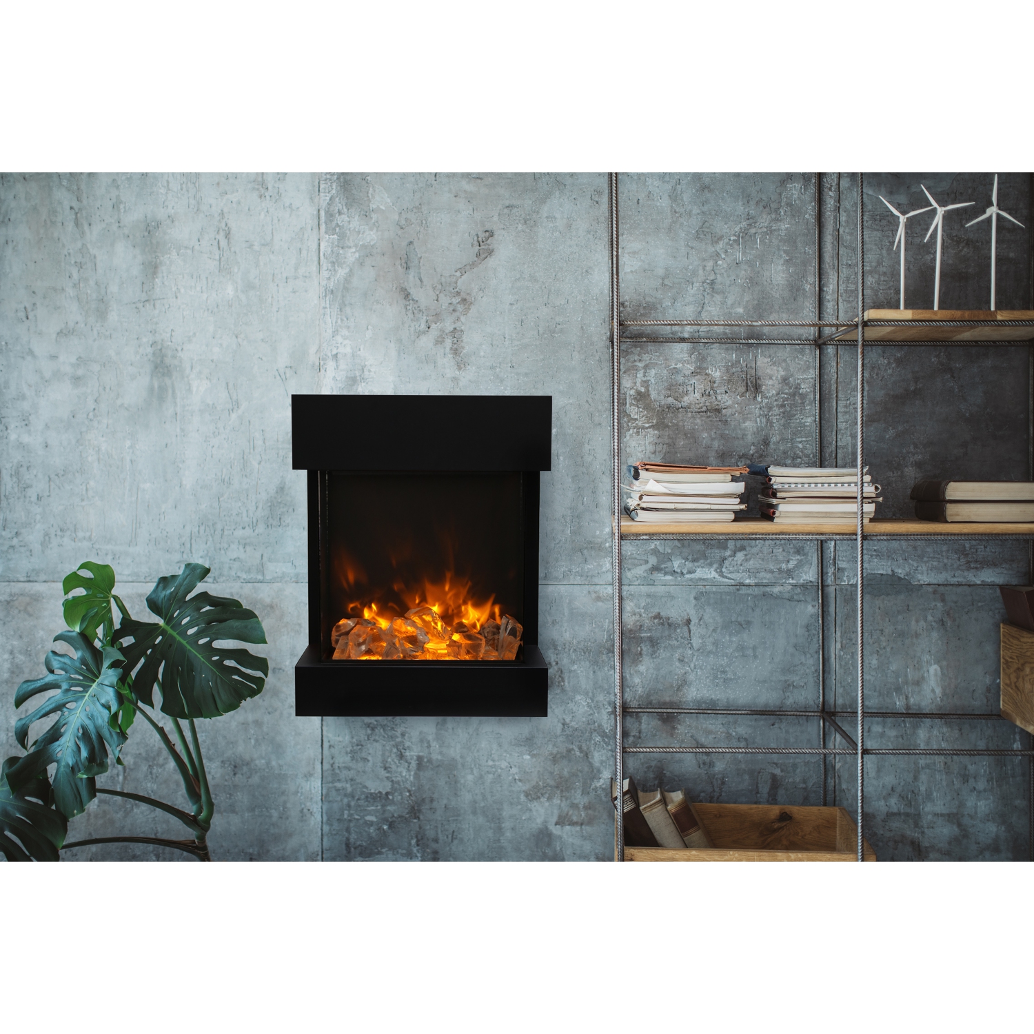 Le foyer électrique Cube est offert avec un ensemble de bûches de 10 pièces en bouleau, 2 couleurs de vrai verre, 2 couleurs de vermiculite.