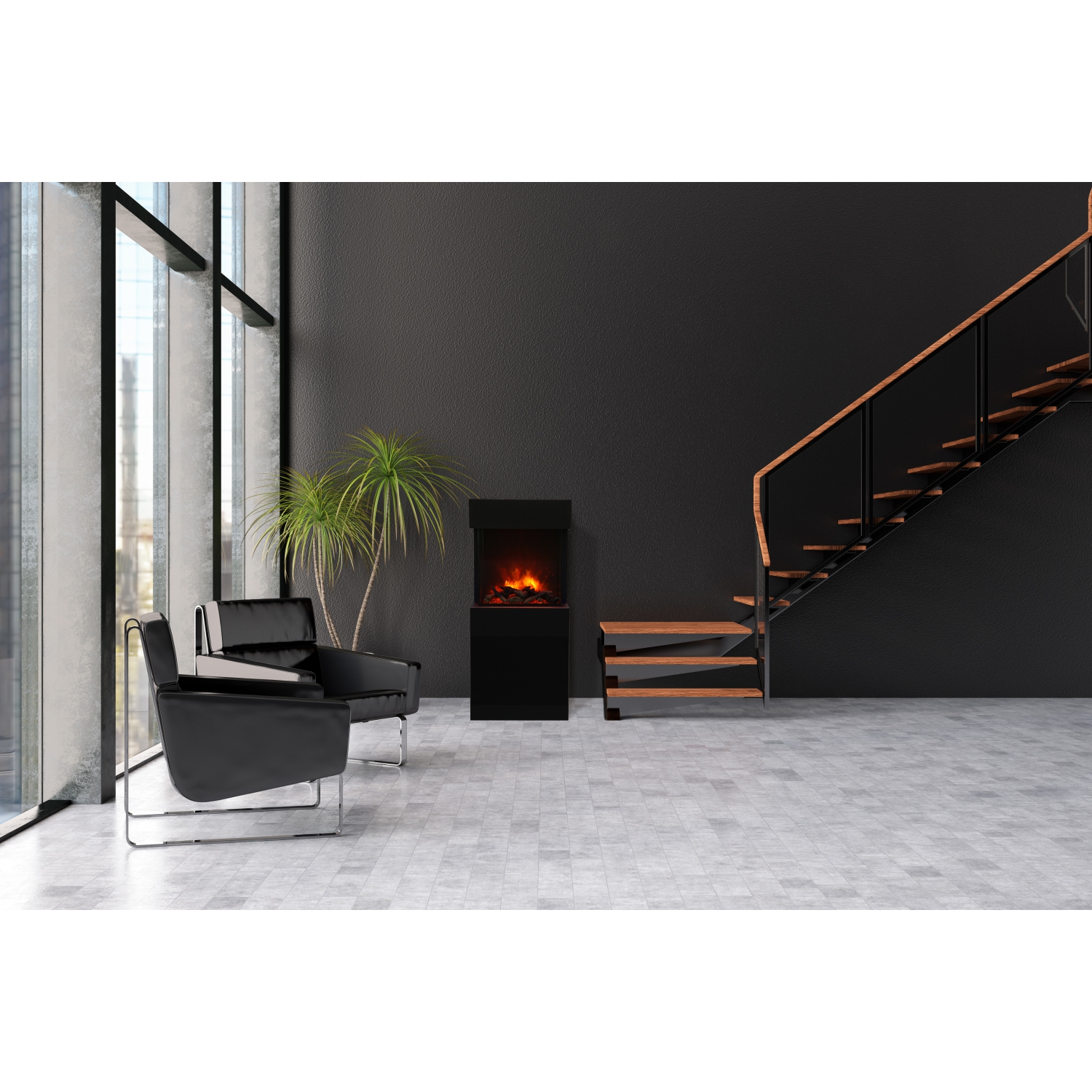 Le foyer électrique Cube est offert avec un ensemble de bûches de 10 pièces en bouleau, 2 couleurs de vrai verre, 2 couleurs de vermiculite.