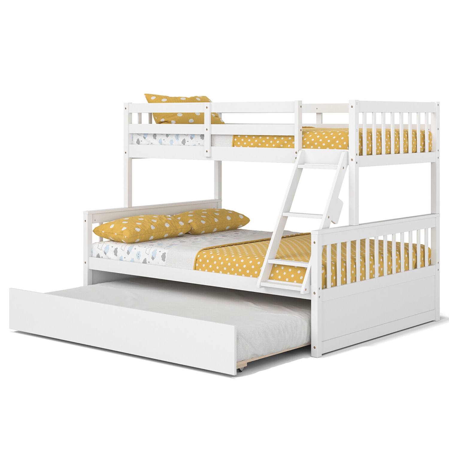 Gymax Twin Over Full Bunk Bed with Twin Trundle Convertible Platform Bed