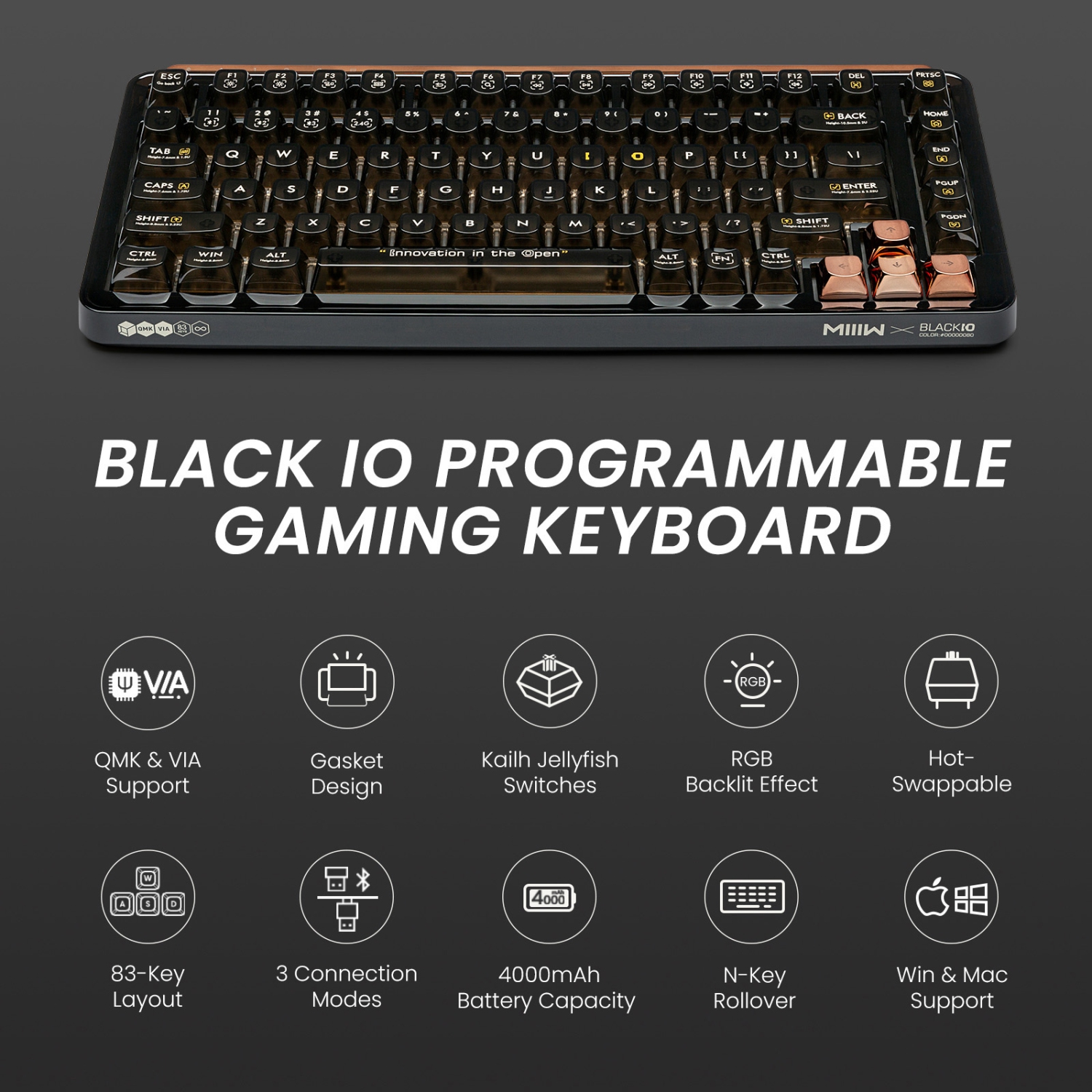 Clavier de jeu mécanique personnalisé à 83 touches MIIAOMI MIIIW BLACK IO de XiAOMI, or cosmique