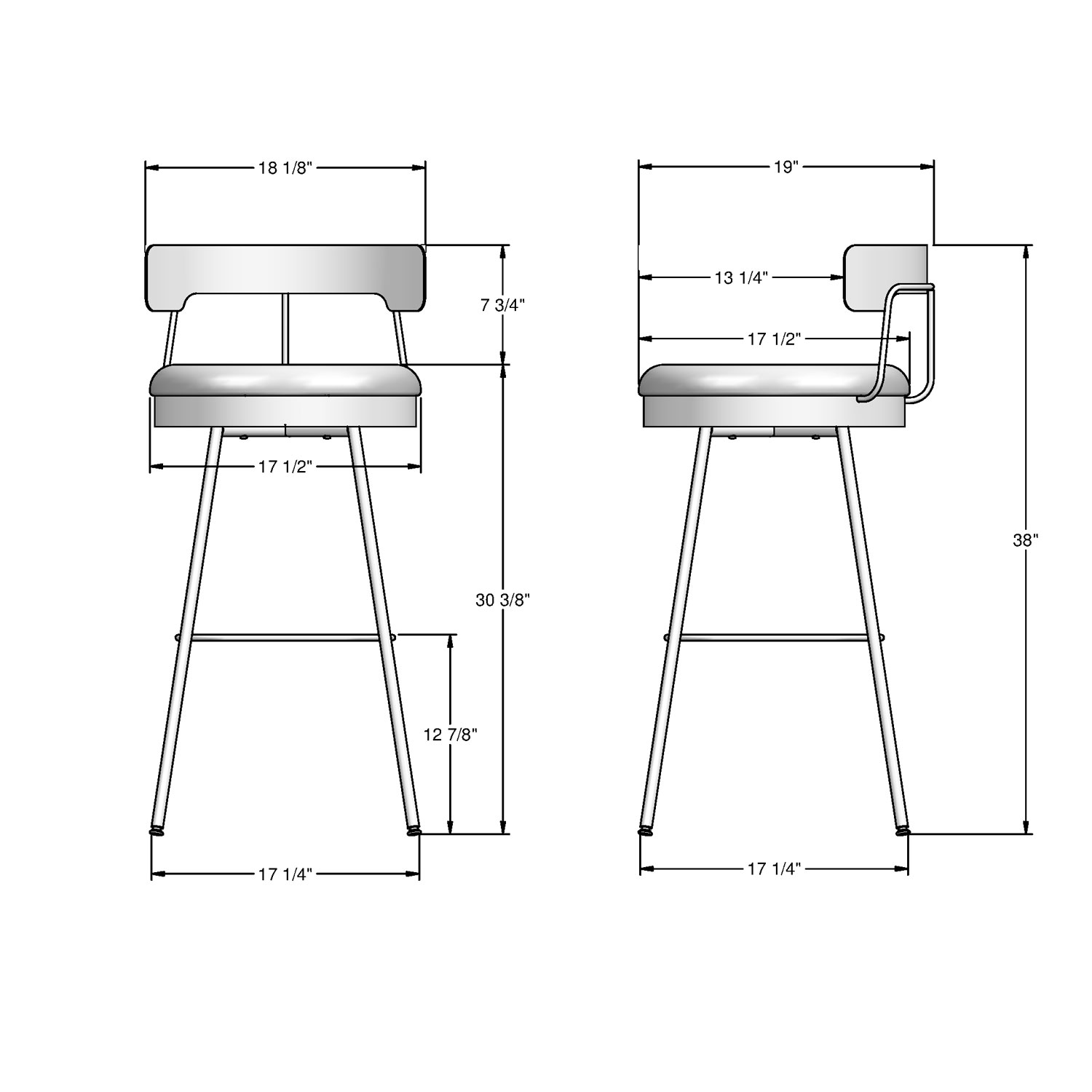 Monza Contemporary Bar Height Barstool - Dark Grey/Black