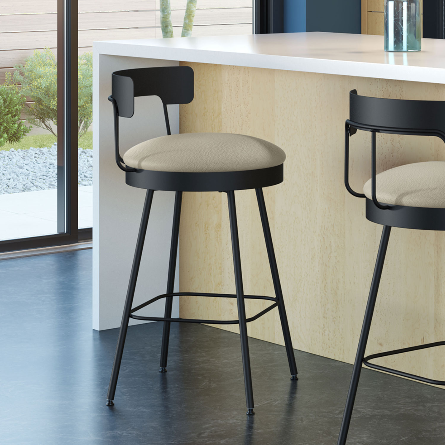 Monza Contemporary Bar Height Barstool - Greige/Black