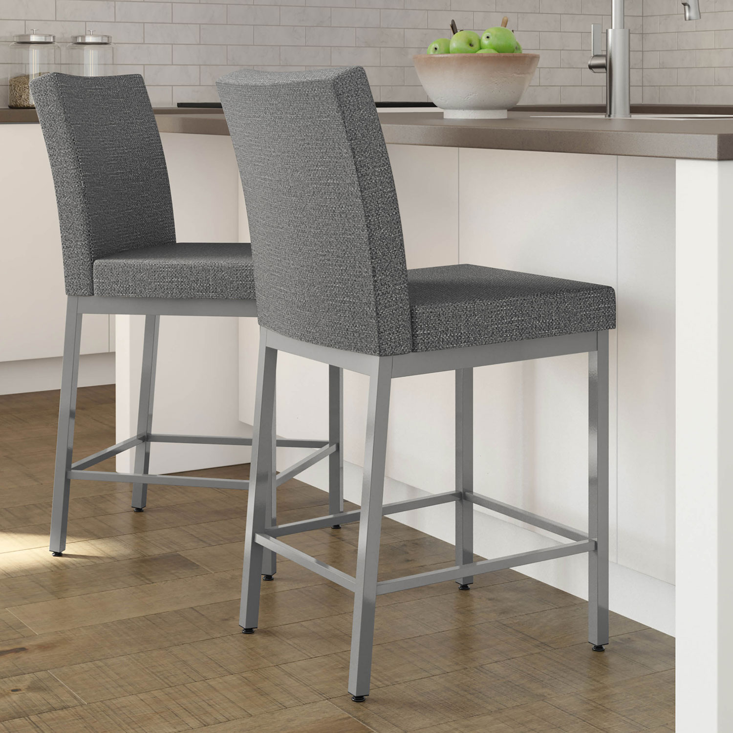 Perry Traditional Bar Height Barstool - Grey Woven/Metallic Grey