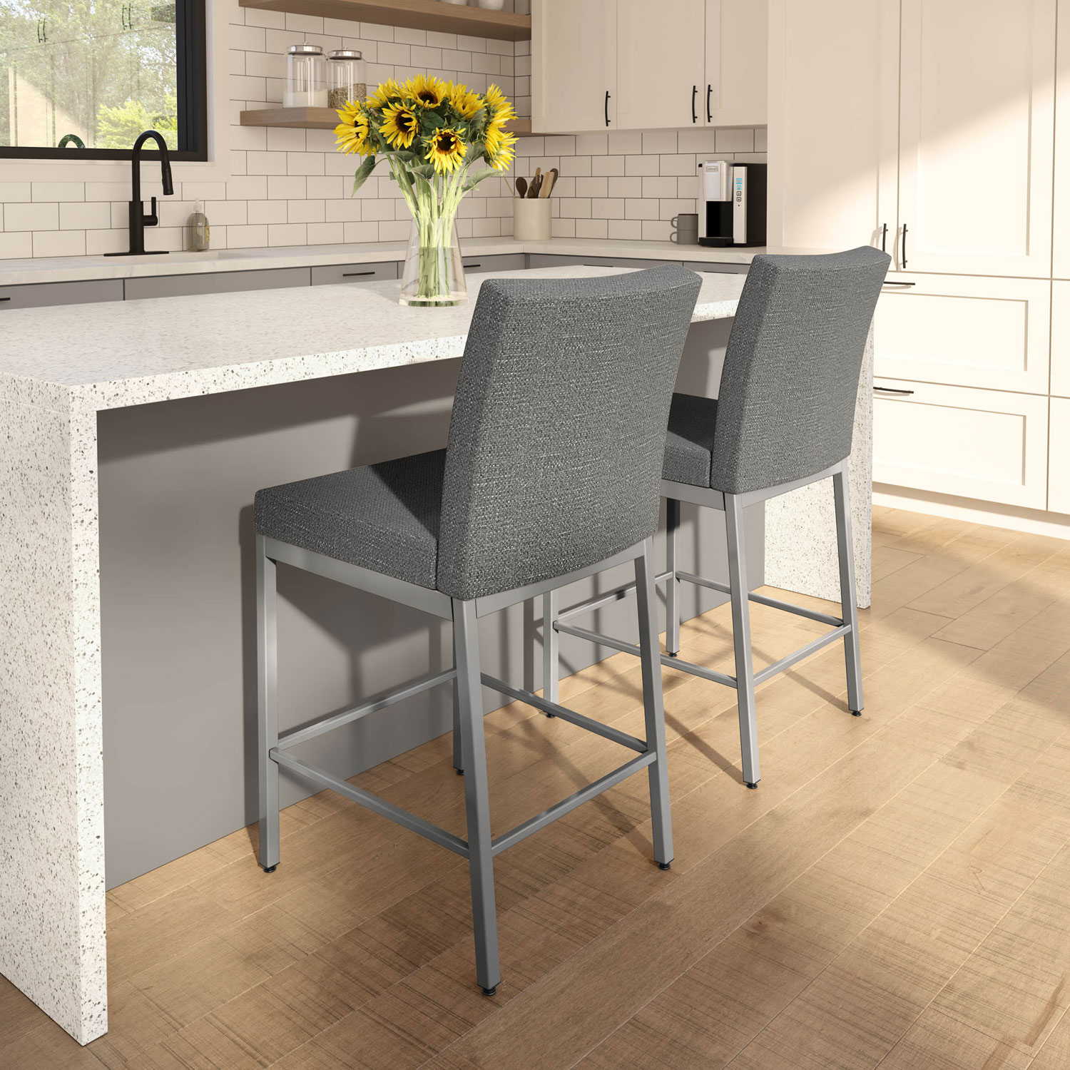 Perry Plus Traditional Bar Height Barstool - Grey Woven/Metallic Grey