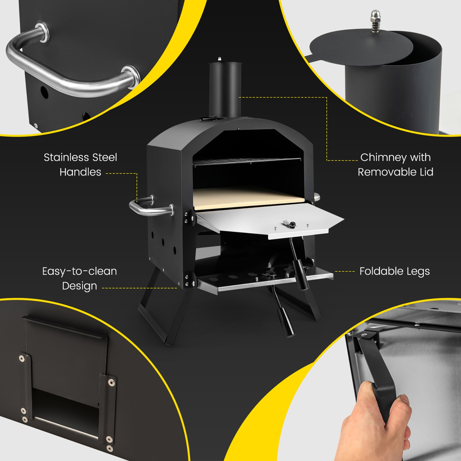 Costway 2-Layer Pizza Oven Wood Fired Pizza Grill Outside Pizza Maker with Waterproof Cover