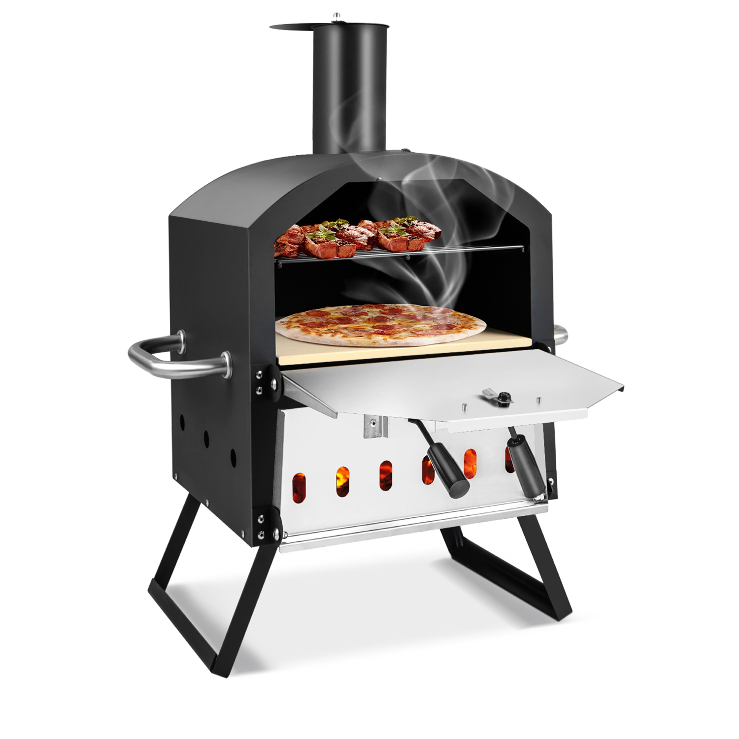Costway 2-Layer Pizza Oven Wood Fired Pizza Grill Outside Pizza Maker with Waterproof Cover