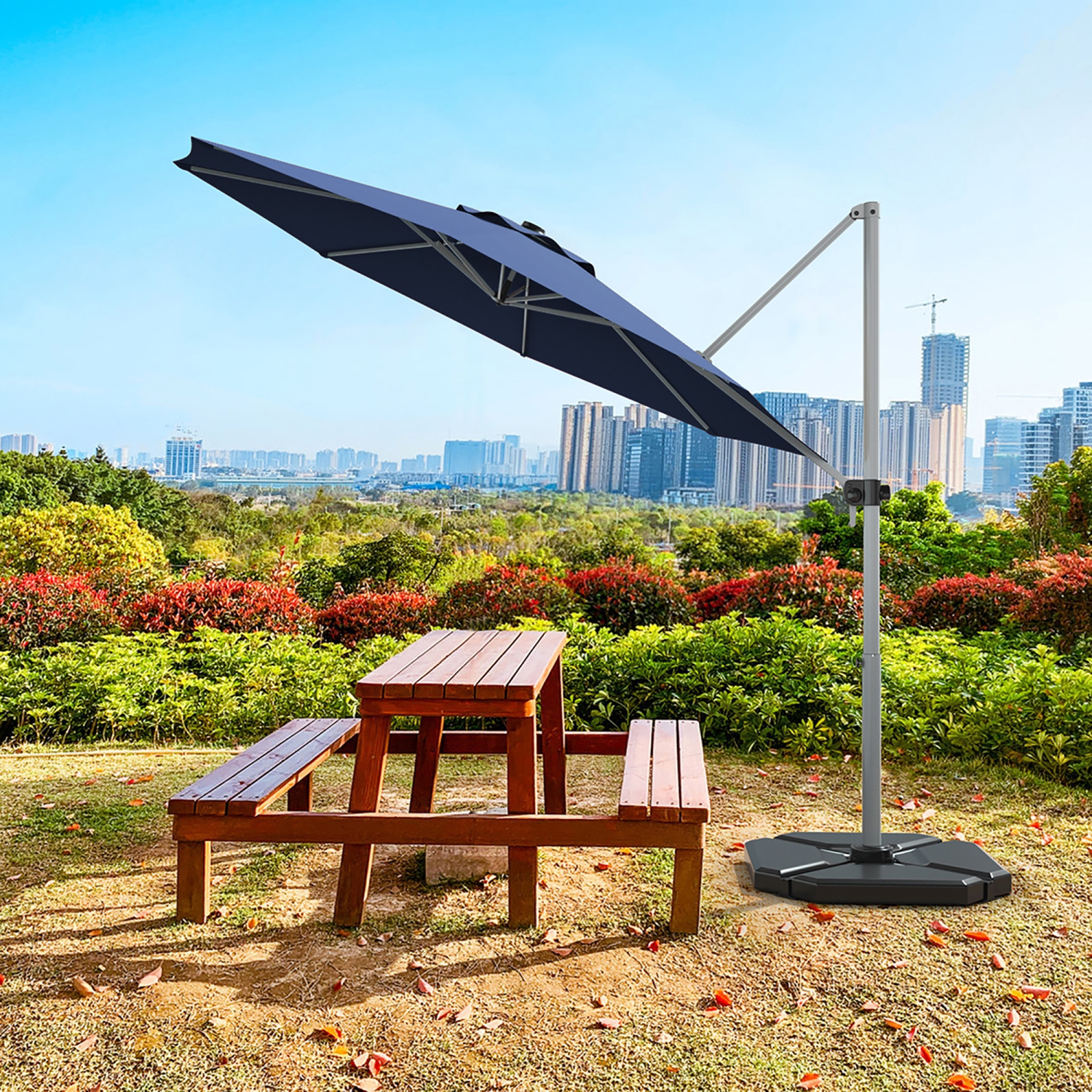 Gymax 11Ft Patio Offset Hanging Cantilever Umbrella 360 Degree Tilt