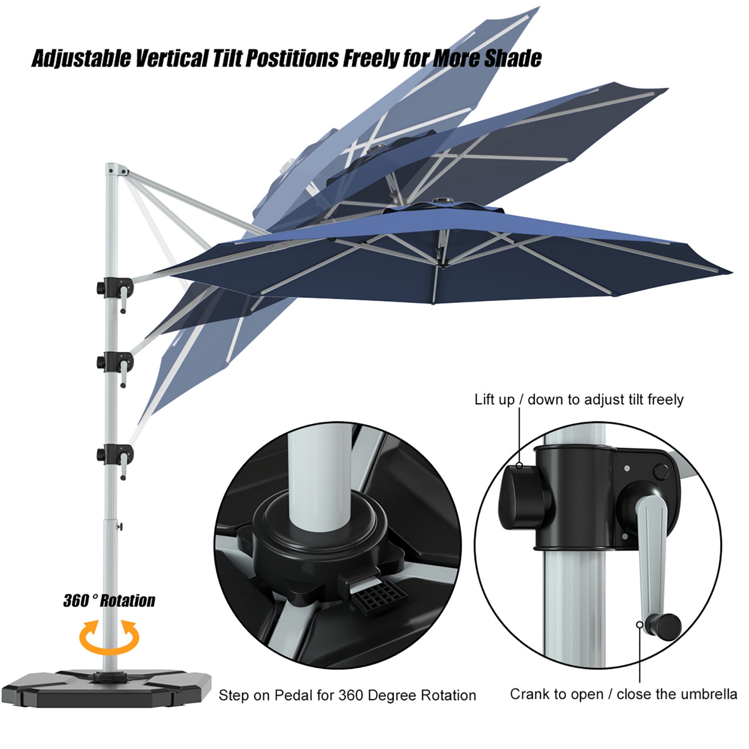 Gymax 11Ft Patio Offset Hanging Cantilever Umbrella 360 Degree Tilt