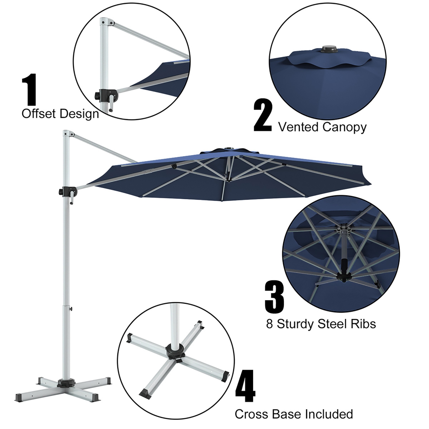 Gymax 11Ft Patio Offset Hanging Cantilever Umbrella 360 Degree Tilt