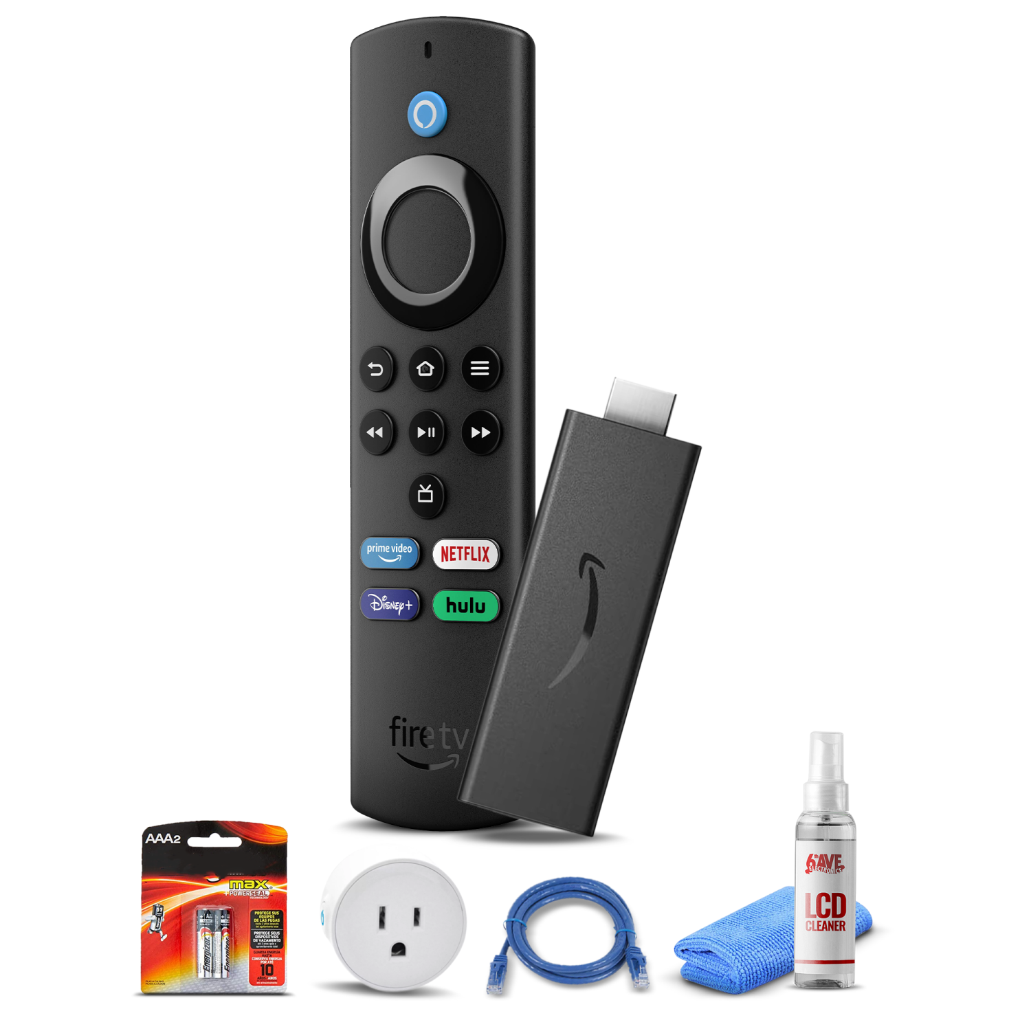 Amazon Fire TV Stick 4K Max + Smart Plug + Cat5 Cable + Batteries