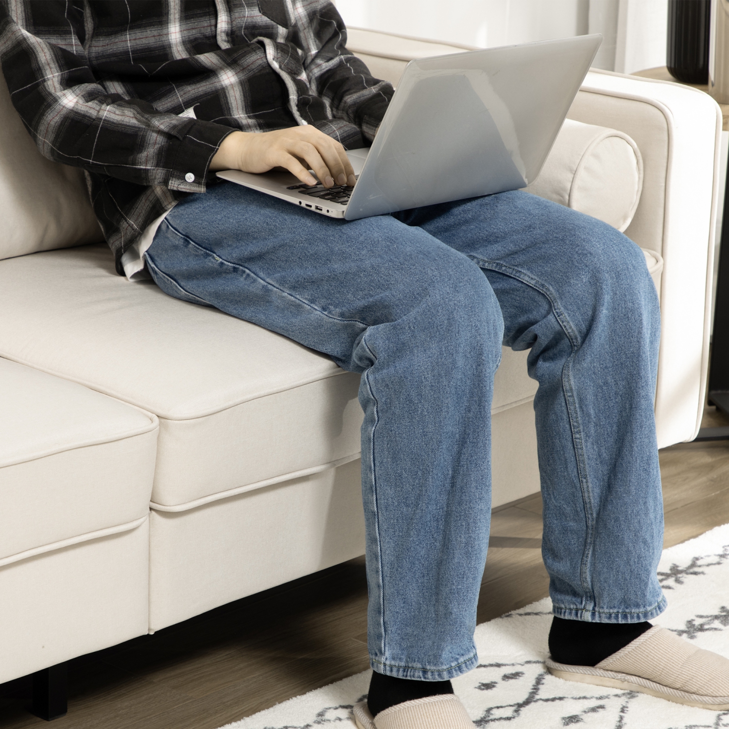 HOMCOM – Canapé mi-siècle, canapé avec coussin de dossier capitonné, revêtement en tissu semblable au velours, 2 coussins cylindriques et pattes en