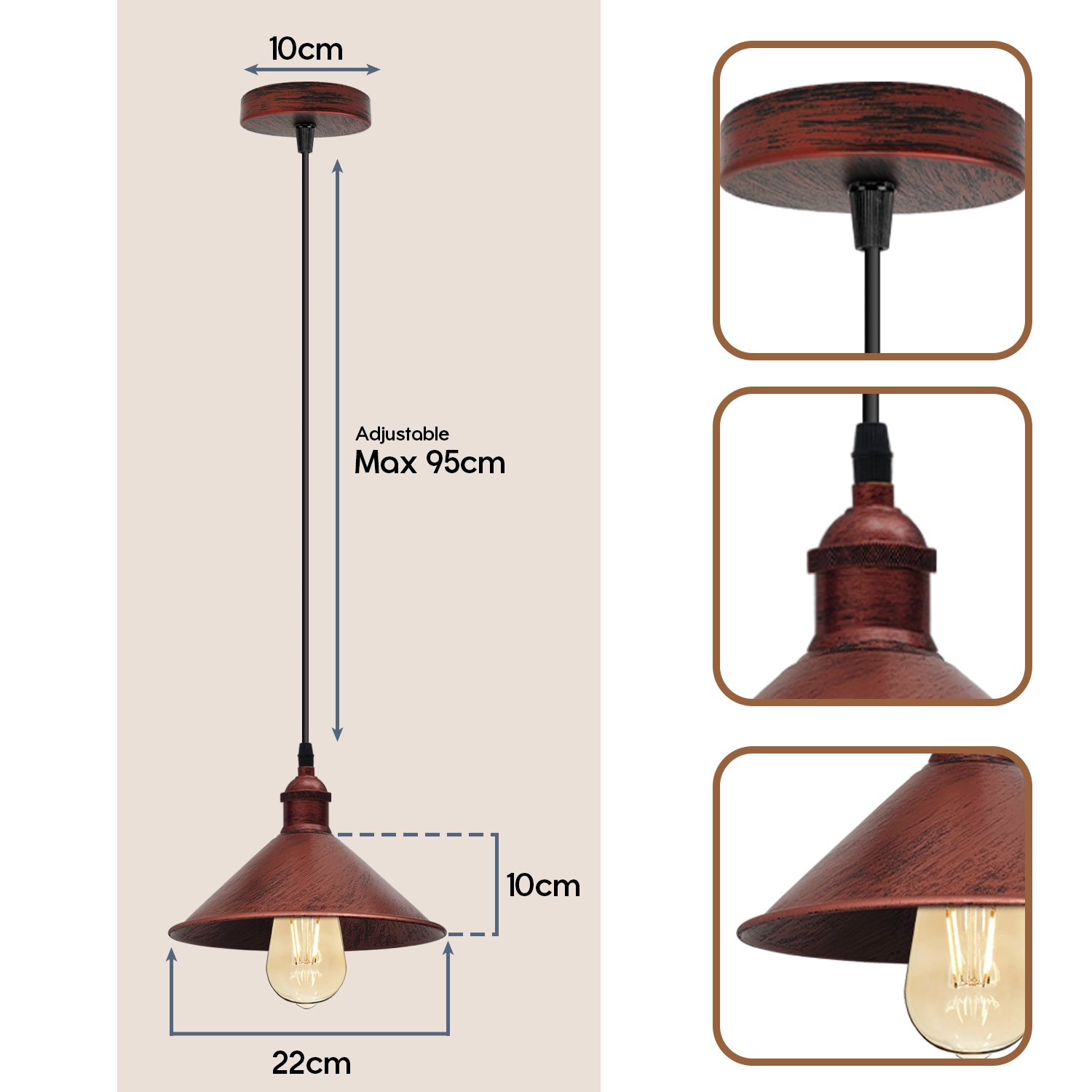 Relicelectrical Vintage Rustic Red Ceiling Pendant Hanging Light