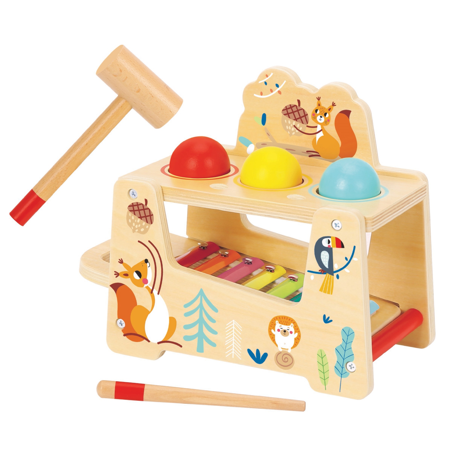 TOOKYLAND Jouet à Marteler en Bois - 7pcs - Jeu de Martelage avec Balles et Xylophone; Jouet à Taper Éducatif pour Enfants de 1 An +