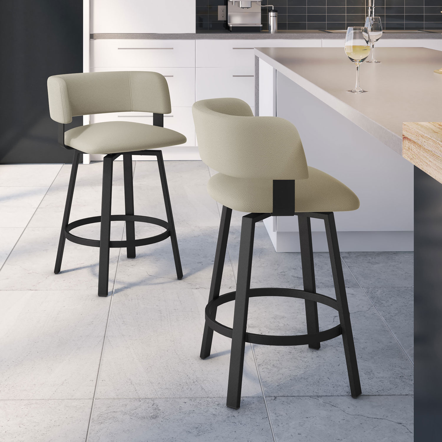 Stinson Contemporary Bar Height Barstool - Greige/Black