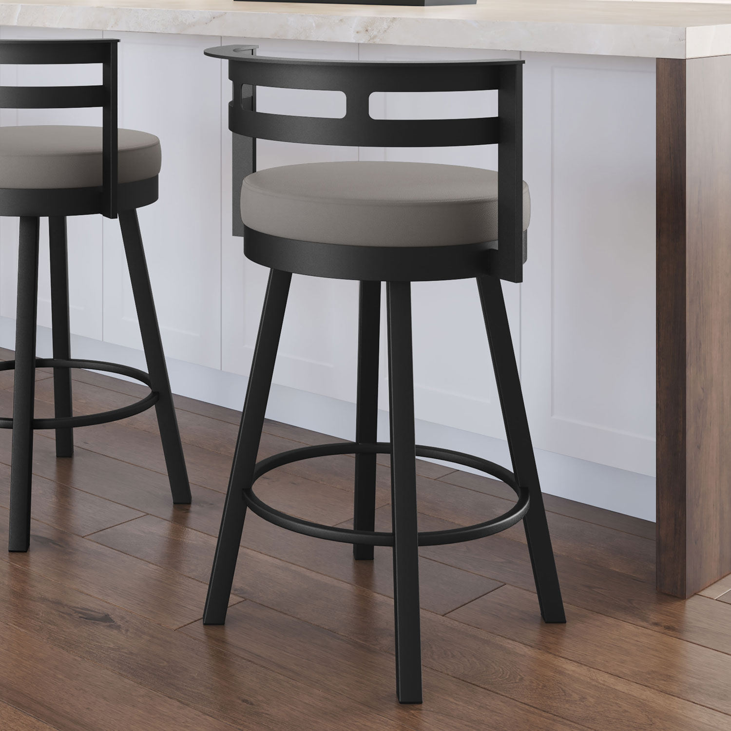 Tabouret de bar contemporain à hauteur de comptoir Render - Gris taupe/Noir