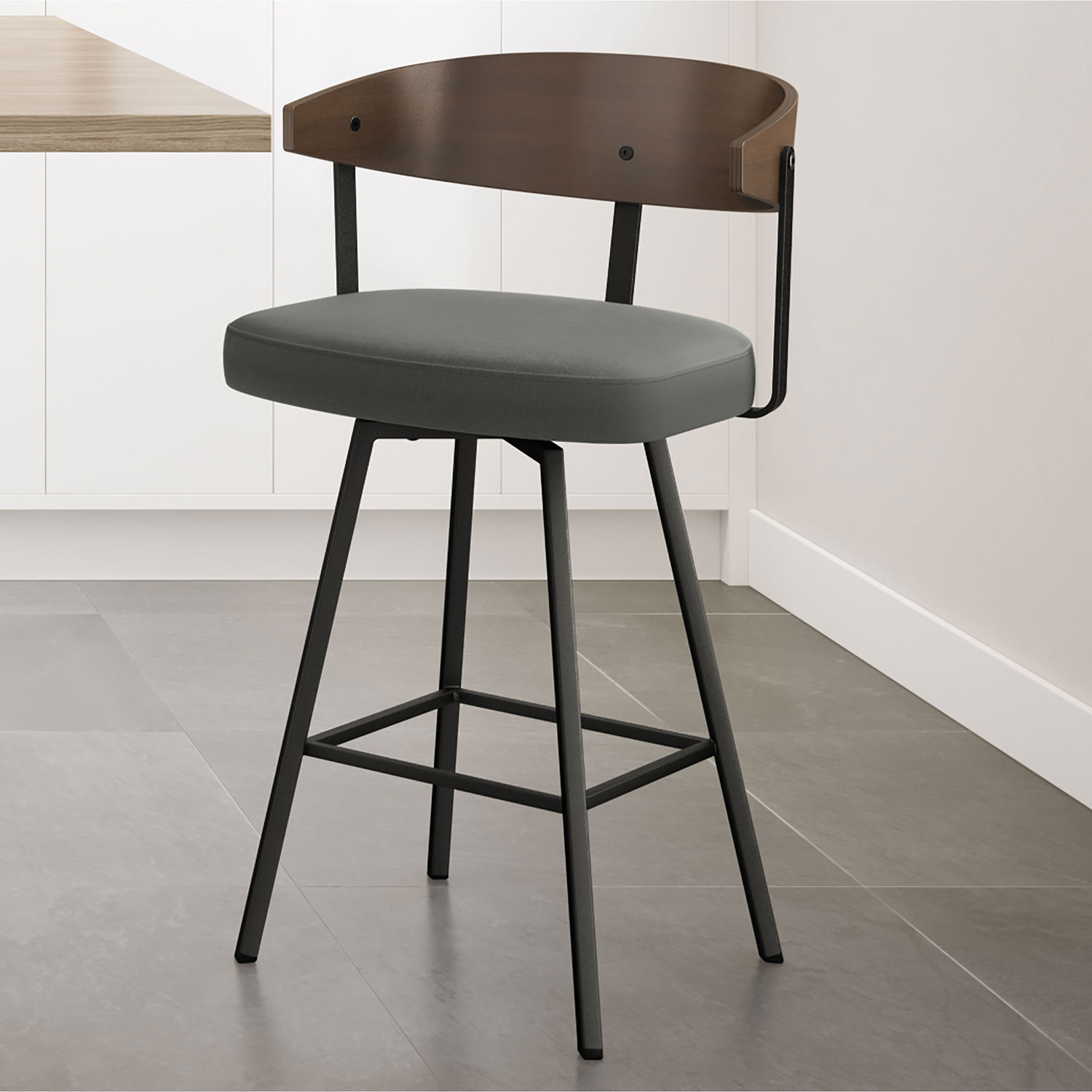 Quinton Contemporary Bar Height Barstool - Charcoal Grey/Brown/Black