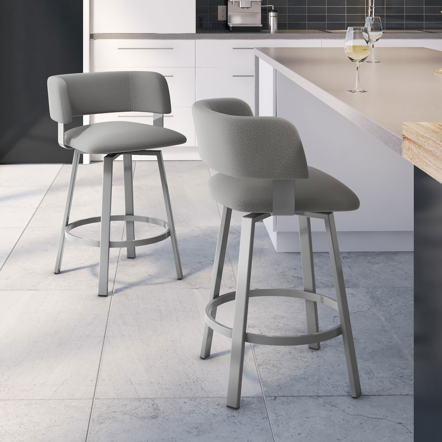 Stinson Contemporary Counter Height Barstool - Grey/Metallic Grey